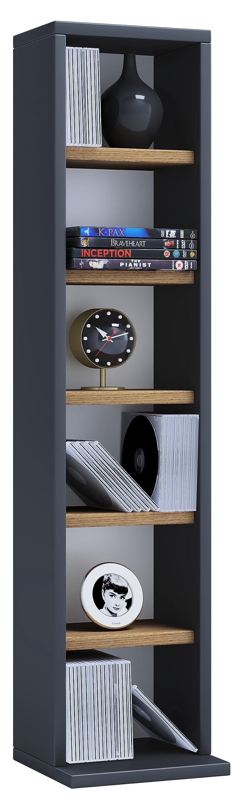 VCM Supporto per CD e Dvd in Legno Scaffale in Piedi Scaffale Decorativo Elementa Supporto per CD e Dvd in Legno Scaffale in Piedi Scaffale Decorativo Elementa Antracite/Rovere Miele