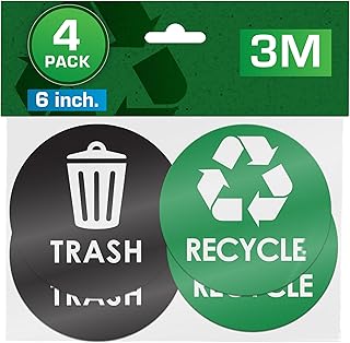Recycle Stickers for Trash Bins - 6"x6" Round Decals, 4 Pack Set - Recycling Sticker for Trash Can - UV-Resistant Waste Management for Indoor, Outdoor, Kitchen, Office, and Public Spaces