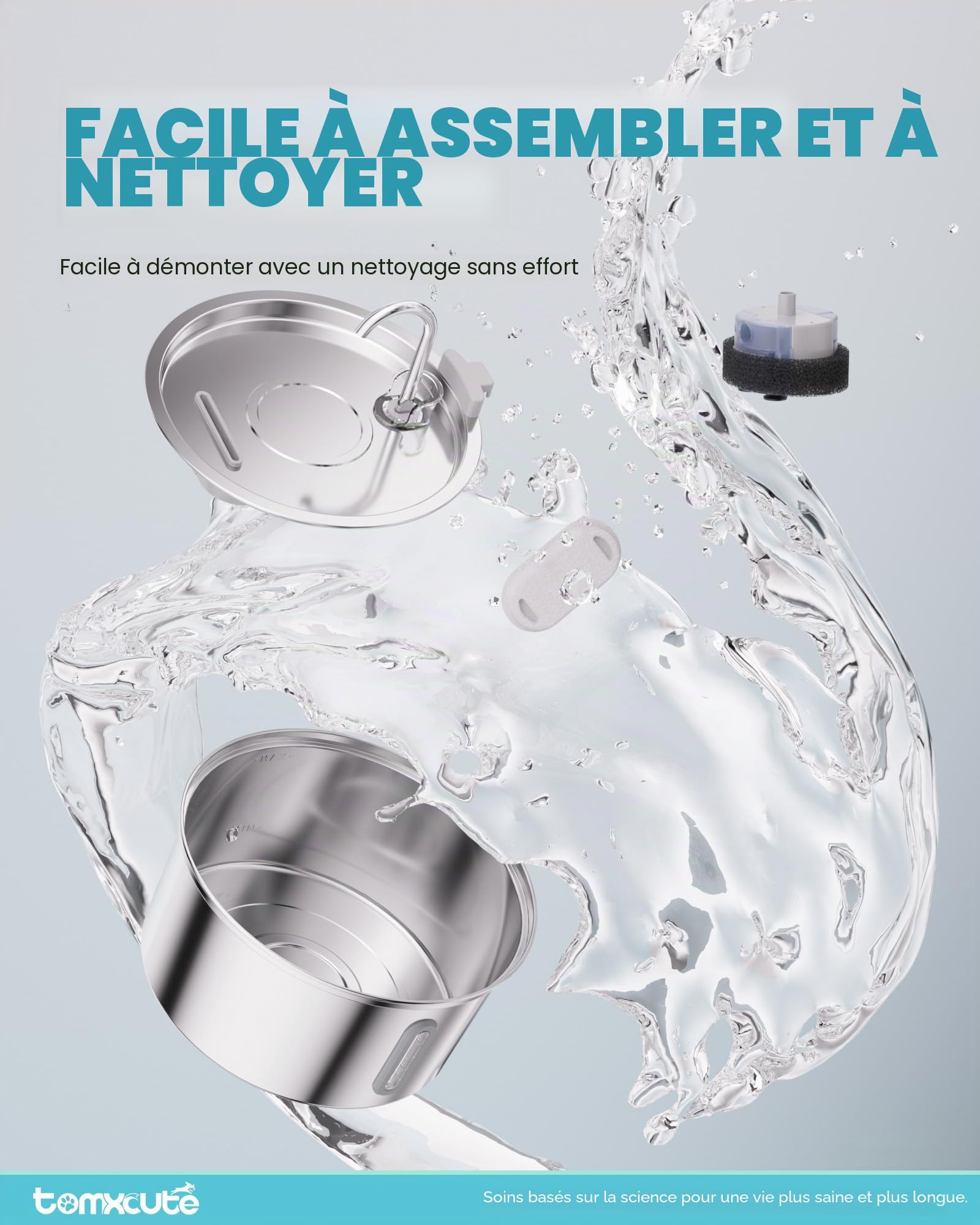 TOMXCUTE Fontaine a Eau Chat INOX (Acier Inoxydable, Robinet Fontaine à Eau pour Chat)