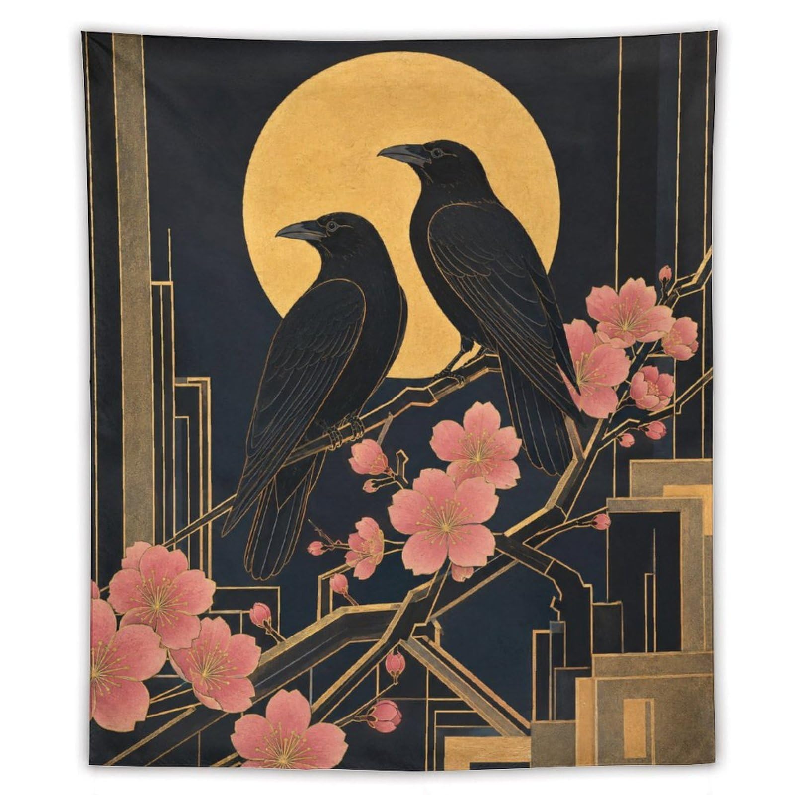 H3B8U2Y5 Raven Pair under Golden Moon Wall Tapestry, Reading Corner