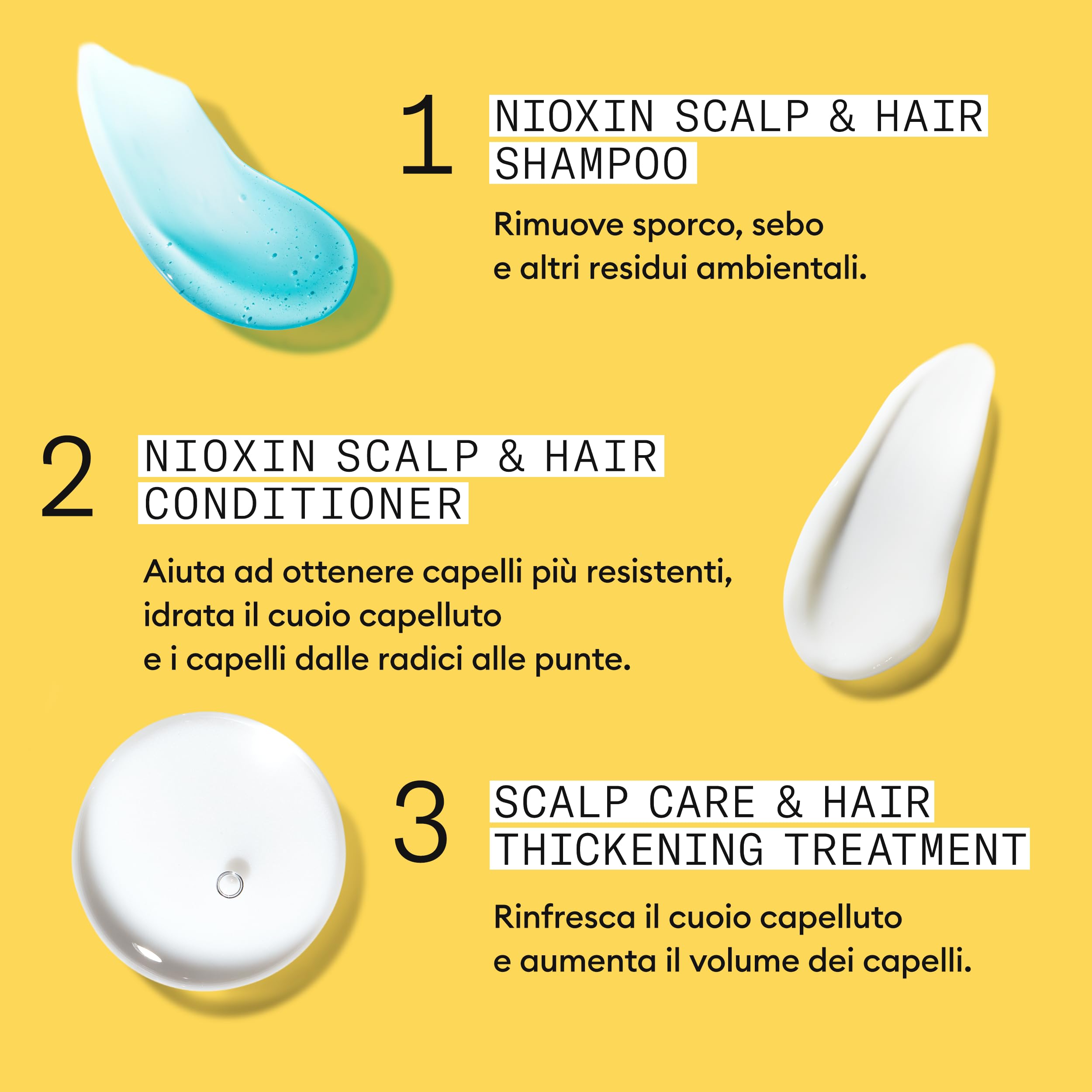 Nioxin Scalp + Hair Thickening Sistema 1 Shampoo, Balsamo, Trattamento Cuoio Capelluto per Capelli Naturali con Assottigliamento Lieve