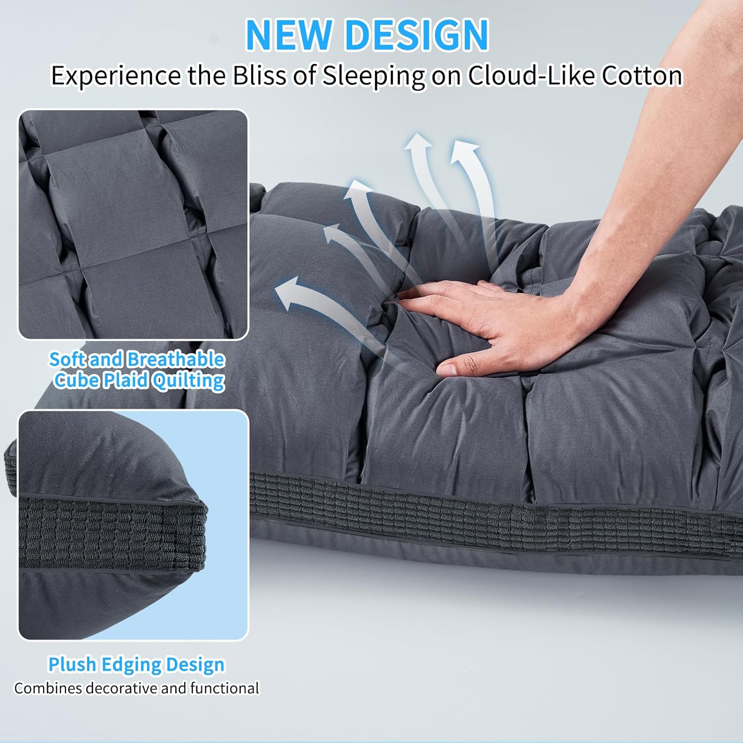 YOUR MOON Soft Pillow Standard for Sleeping, Super Soft Support Down Alternative Pillow, 100% Cotton Shell Luxury Comfy Fluffy Bed Pillows for Sleep(Gray) - Image 3