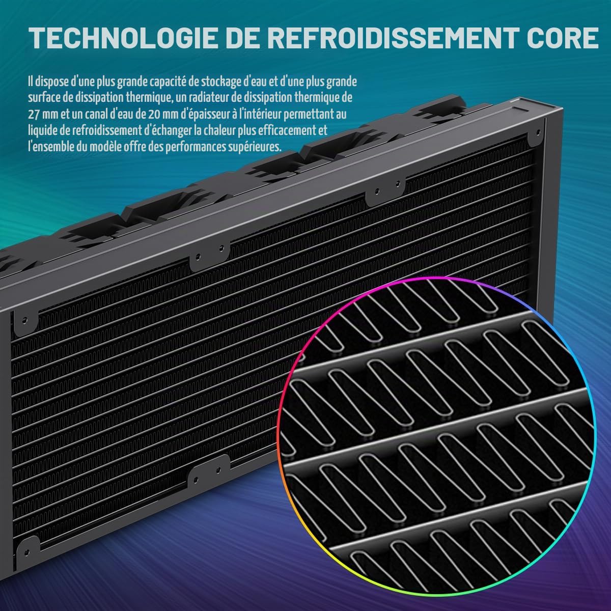 GAMEMAX ICEBURG 360 Infinity BK WaterCooling 360mm ARGB, 300 W TDP, Bloc Infinity rotatif 270°, Protégé contre les fuites (EPDM), 3 ventilateurs PWM silencieux 120 mm, Compatible Intel & AMD, Noir