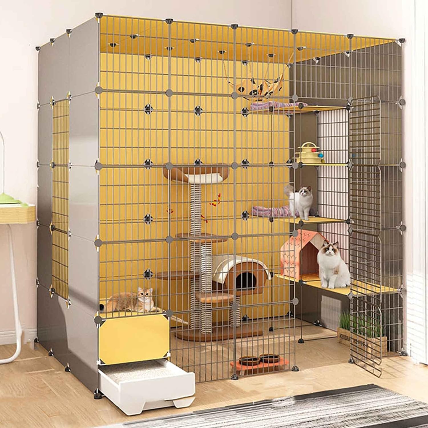 Cat Cages Indoor Large with Litter Tray, Reinforced Loadbearing, Large Space, Designed for