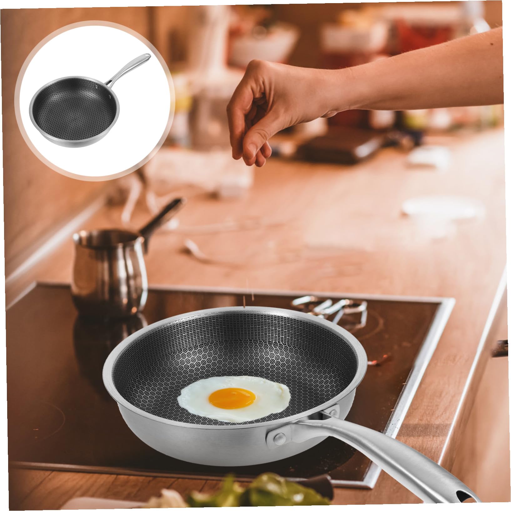 Padella in Acciaio Inox Nera Fondo Piatto Antiaderente | Padella Piccola Antiaderente, Distribuzione Uniforme del Calore, Adatta per Friggere Uova e Bistecche