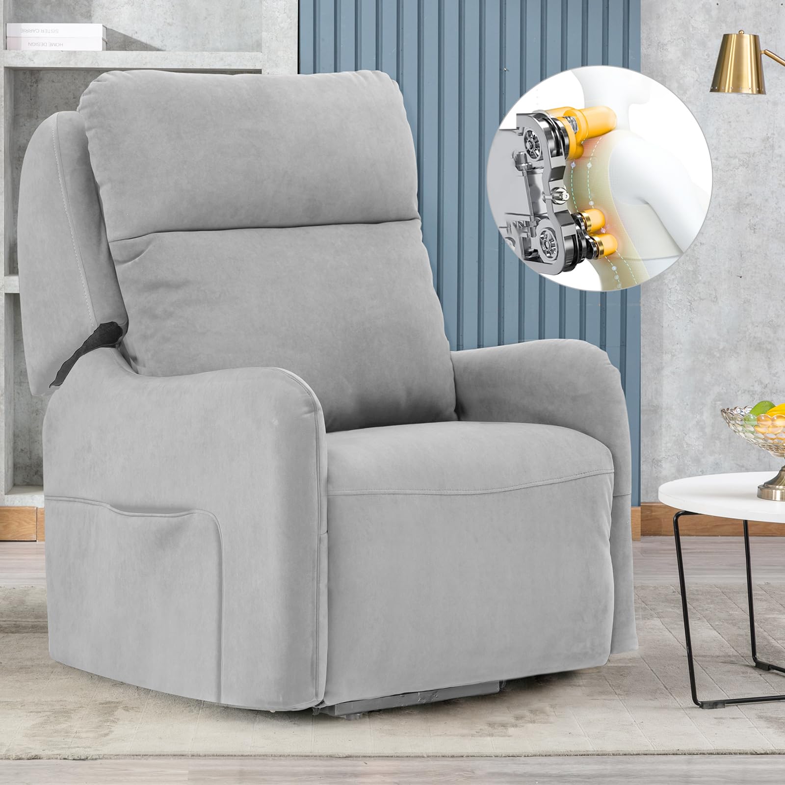 COMHOMA Poltrona relax elettrica con Power Lift, con funzione massaggio SL, poltrona relax, telecomando, con porta USB per anziani, schienale rimovibile, tessuto grigio