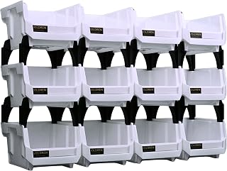 Wall shelf for storing tools, screw organizer, stackable storage workshop garage with wall panels, shelf with drawers for tools, wall shelf for tools (white, 12)