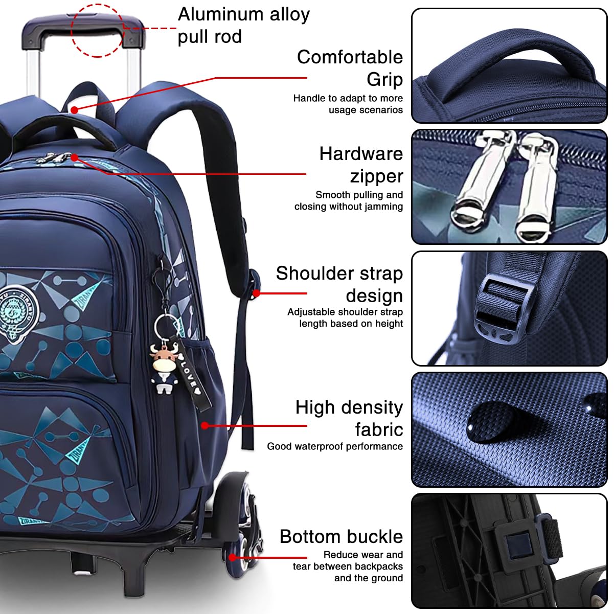 Sac à Dos Roulette Primaire Cartable Scolaire Enfant Fille Sac Roulette Trolley Bagage Cabine Cartable à Roulette Fille Garcon Scolaire