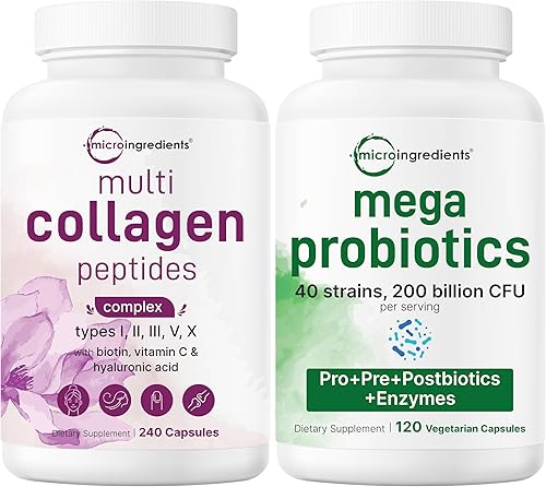 Micro Ingredients Píldoras de colágeno múltiple 8 en 1 y probióticos mega 200 mil millones de cápsulas vegetales UFC  Paquete de 2 unidades