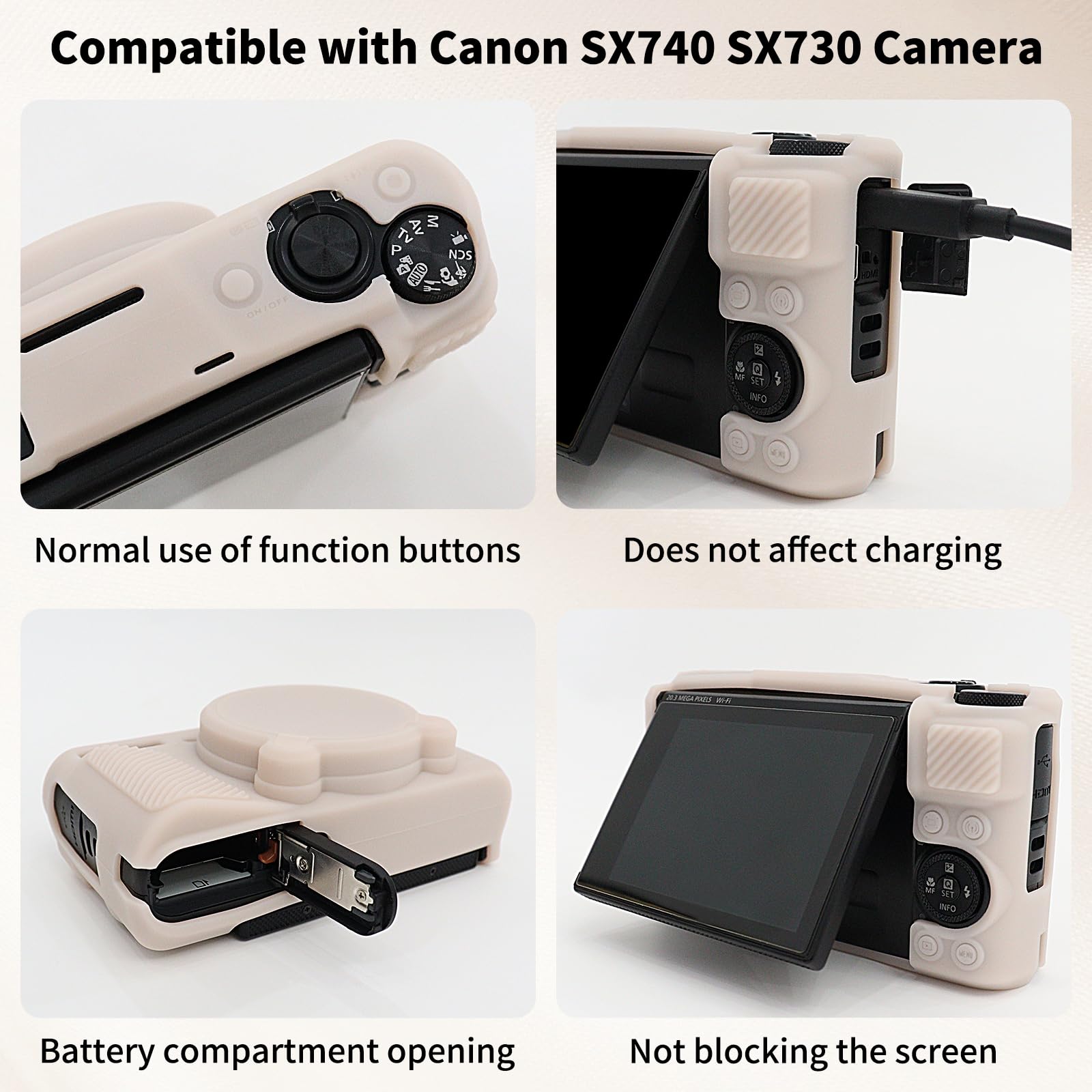 VOVMOEYA Custodia per fotocamera PowerShot SX730/SX740 HS, sx730/740 hs, kit di accessori, custodia rigida in EVA + custodia protettiva in silicone morbido + 2 pellicole temperate LCD, Grigio/rosa