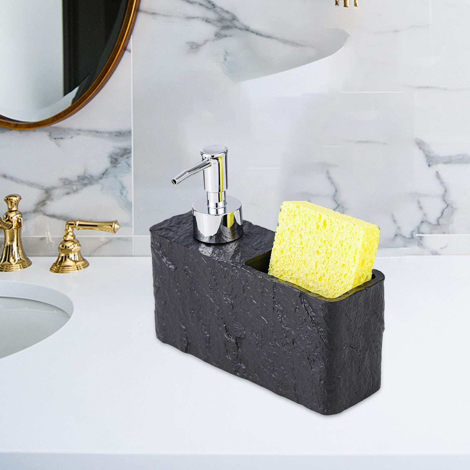Accessori per Dispenser di Sapone con Scomparto Portaoggetti, Regali Durevoli, Supporto Organizer per Spugne E Spazzole per Piatti, Nero