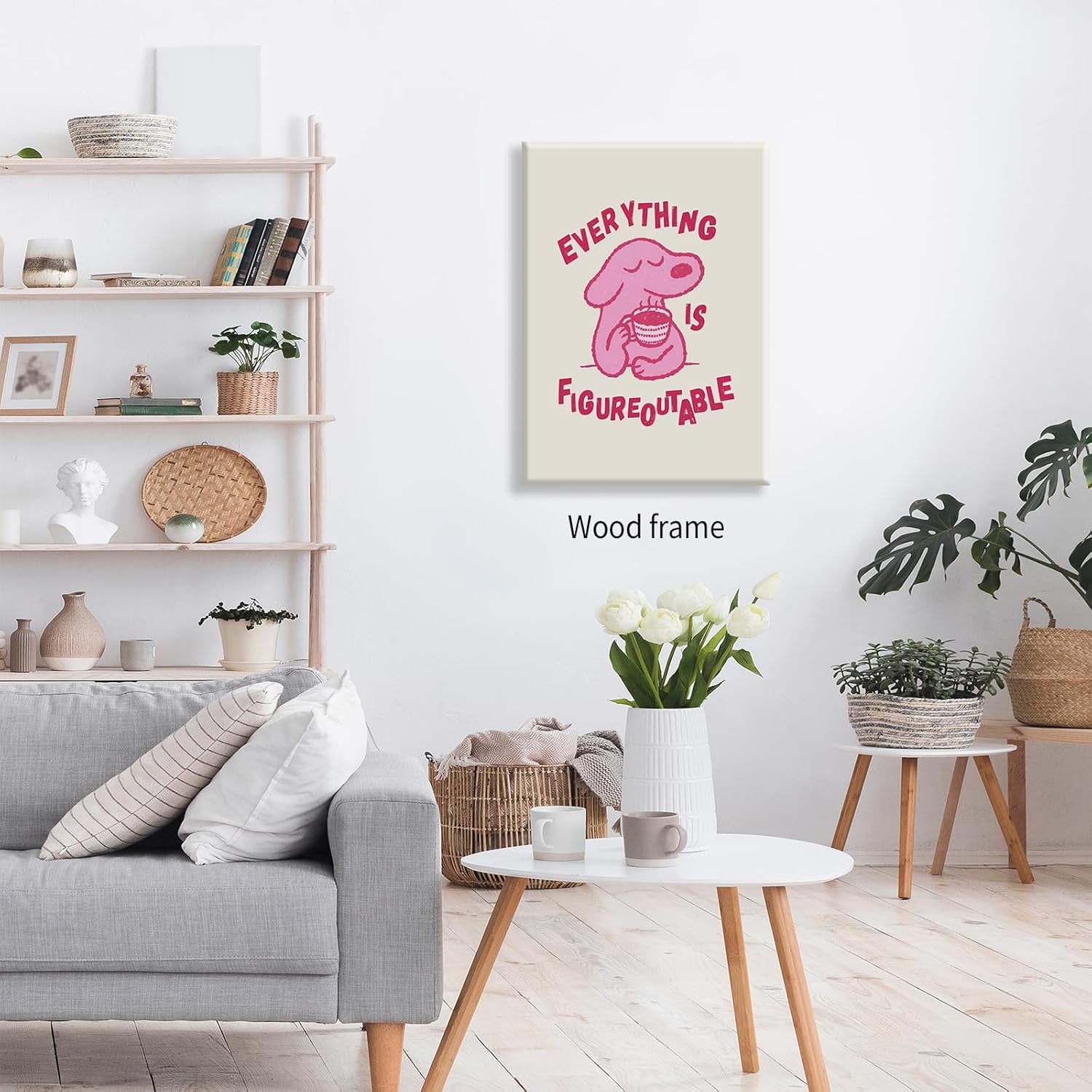 Pink Dog Positive Affirmations Quote Wall Art Motivational Cute Animal Posters 12X16 inch Framed Everything Is Figureoutable Prints Kids Bedroom Wall Decor
