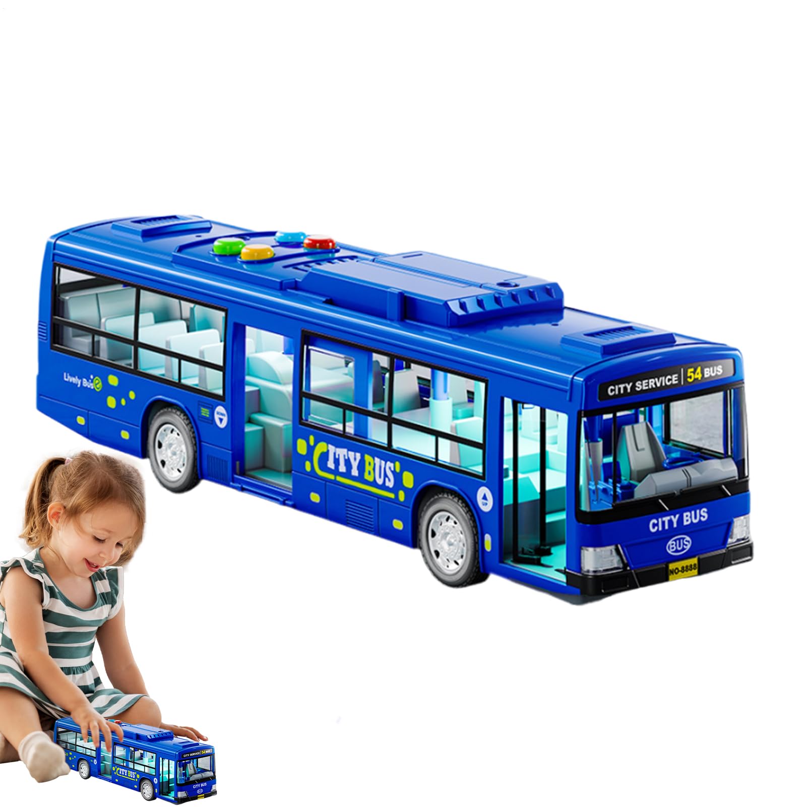 Large Car Model – Music Sound Effects, Durable Build | Electric Bus Toy with Functional Lights and Doors for Kids Learning Entertainment and Role-Playing Activities in Playrooms or Parties