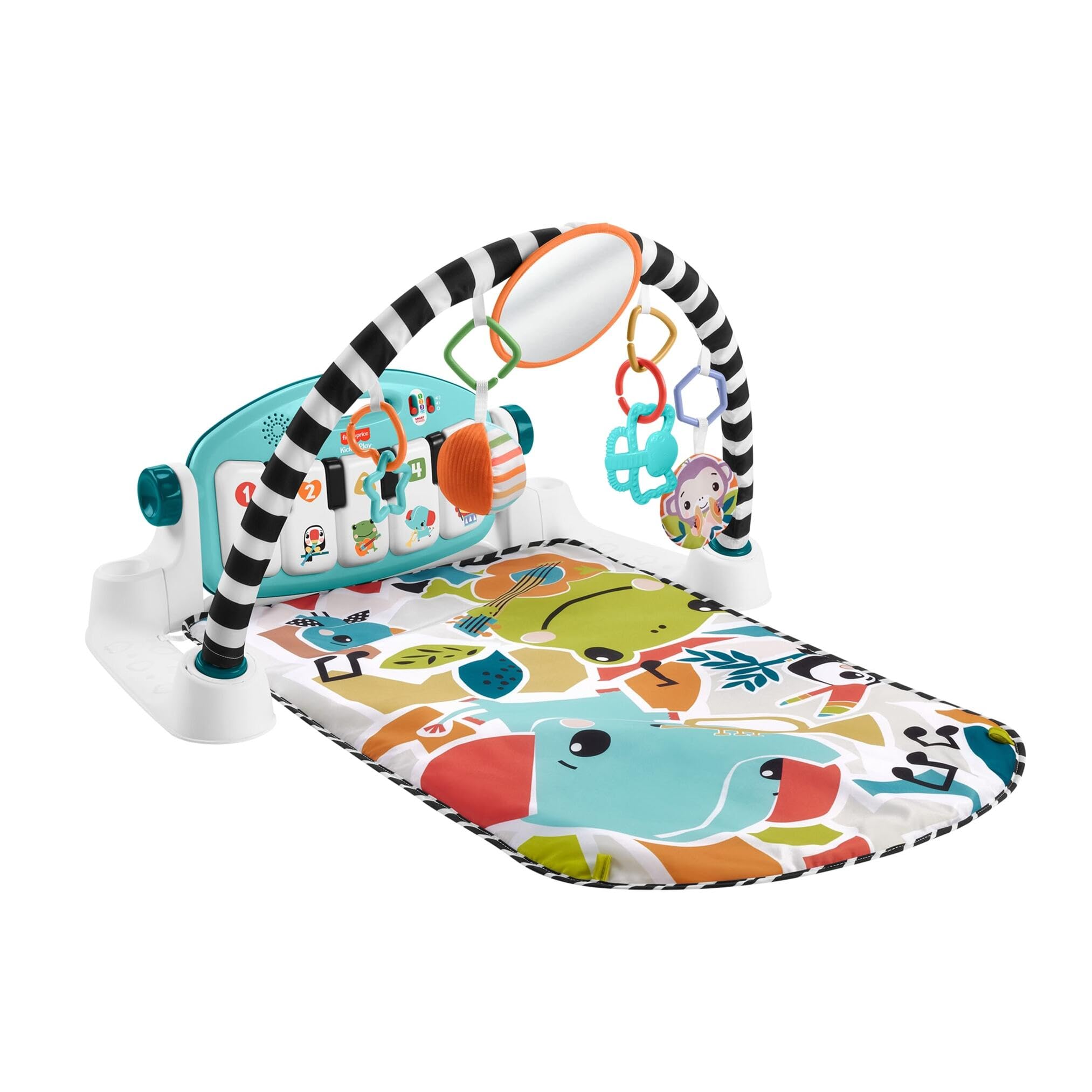 Fisher-Price Glow & Grow Gimnasio-piano pataditas, Alfombra de juego con animales y accesorios de aprendizaje con luces y sonidos, versión castellano, juguete regalo para bebés recién nacidos, HYH60