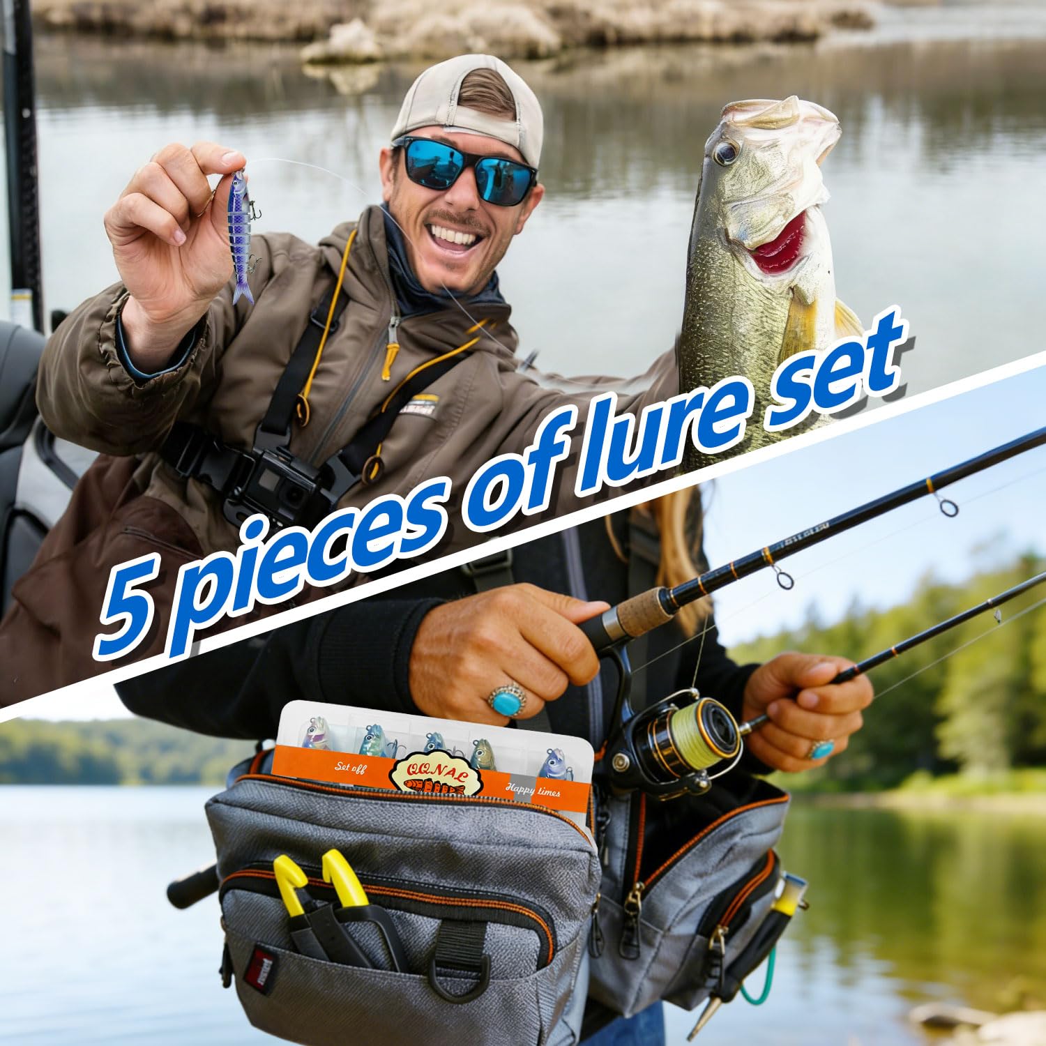 5 Piezas Señuelos Pesca Realistas Fishing Lure Multiarticulados Señuelos Black Bass en Caja Accesorios de Pesca Aptos para Agua Dulce y Salada para Lucios Percas Lubinas y Truchas 13.5 cm 19 g — view 4