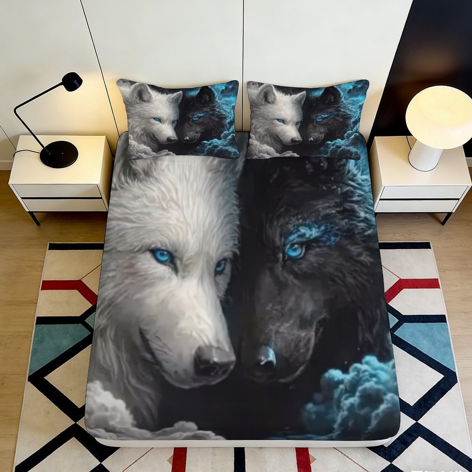 Jqzkxnhpbr Style-2 3D Printed Wolf Night Fitted Sheet Microfiber Soft Anti-Slip Forest Bed Cover For Bedroom Guest Room Decor Easy Care 90X200x25cm