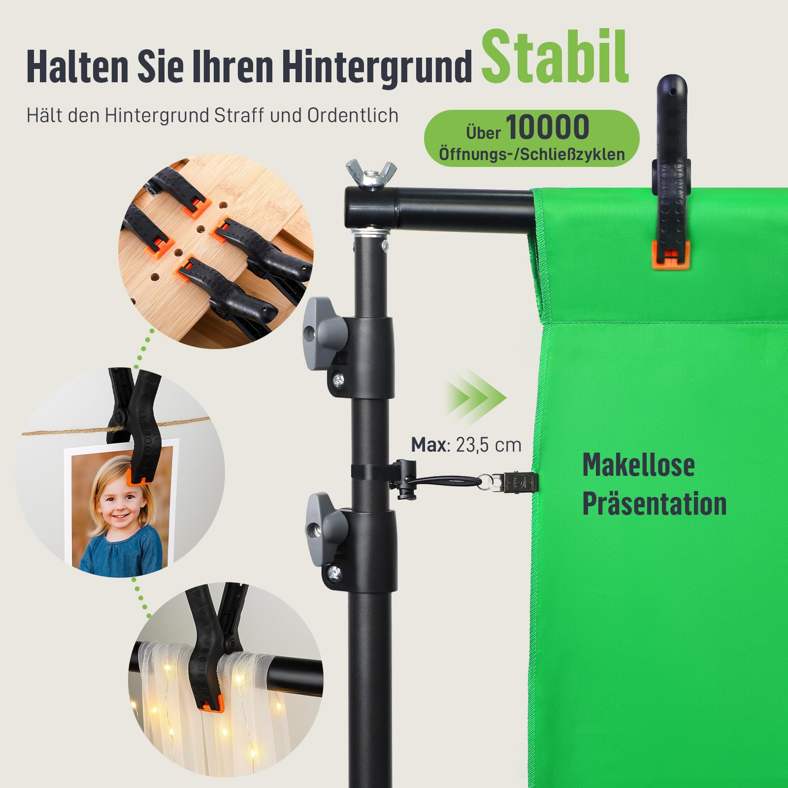 Heysliy Hintergrundständer Set – Verstellbarer Fotohintergrund Ständer (1–3 m Höhe / 1 – Bild 7