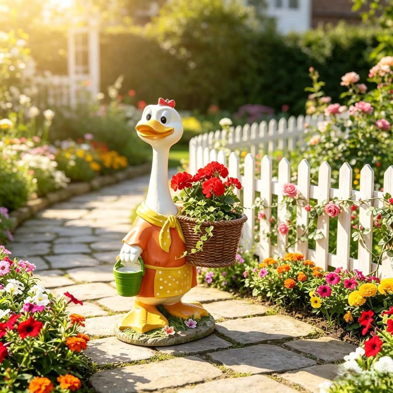 Large Resin Cute Duck Couple Planter Statue, Cartoon Duck Garden Sculpture Decor, Outdoor Landscape Ornament for Yard Lawn Balcony Flower Pot, Thanksgiving Garden Decoration, Goose Planter Sculpture