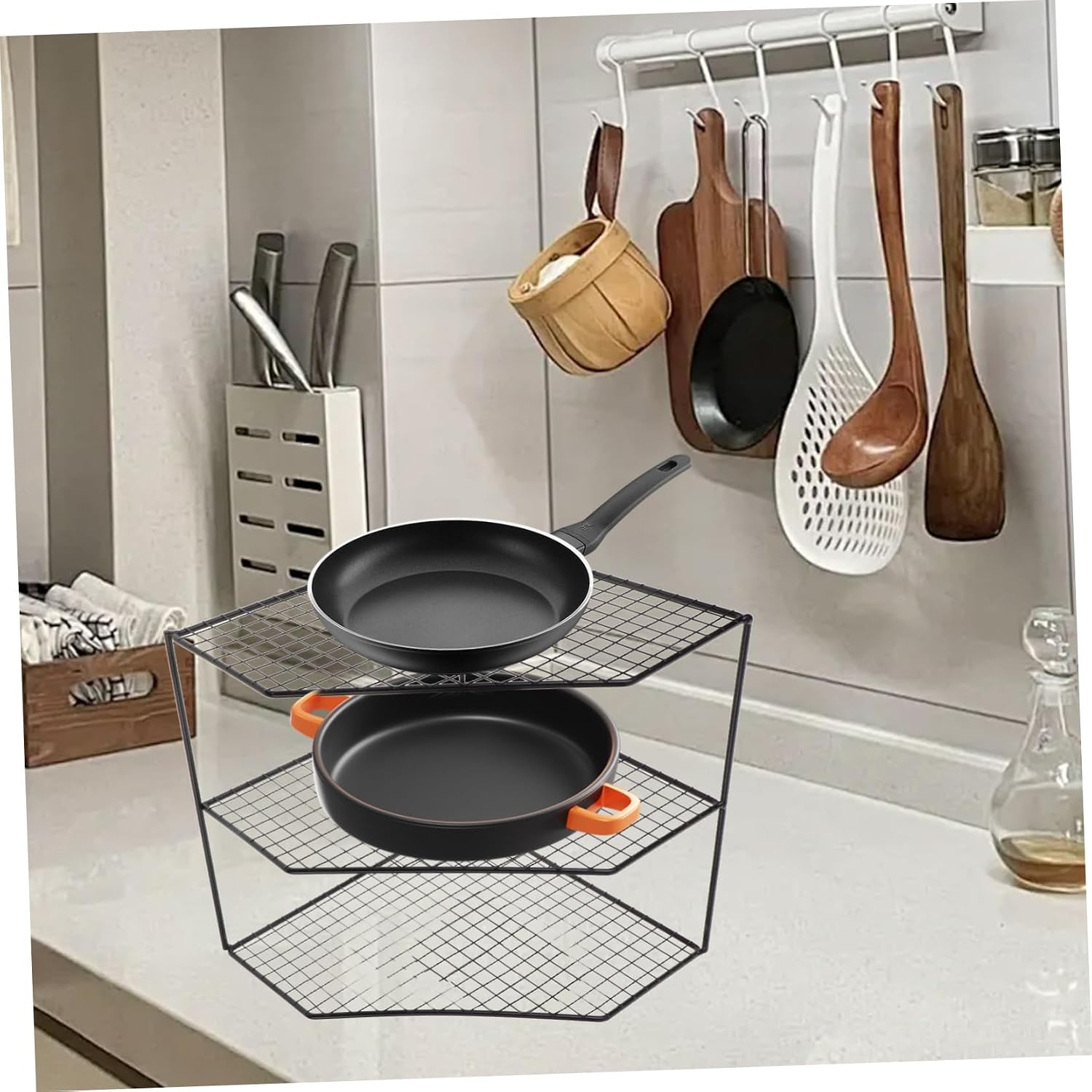 SOLUSTRE Space-saving Pot Storage Rack Frying Pot Storage Rack for Kitchen Tiered Shelf