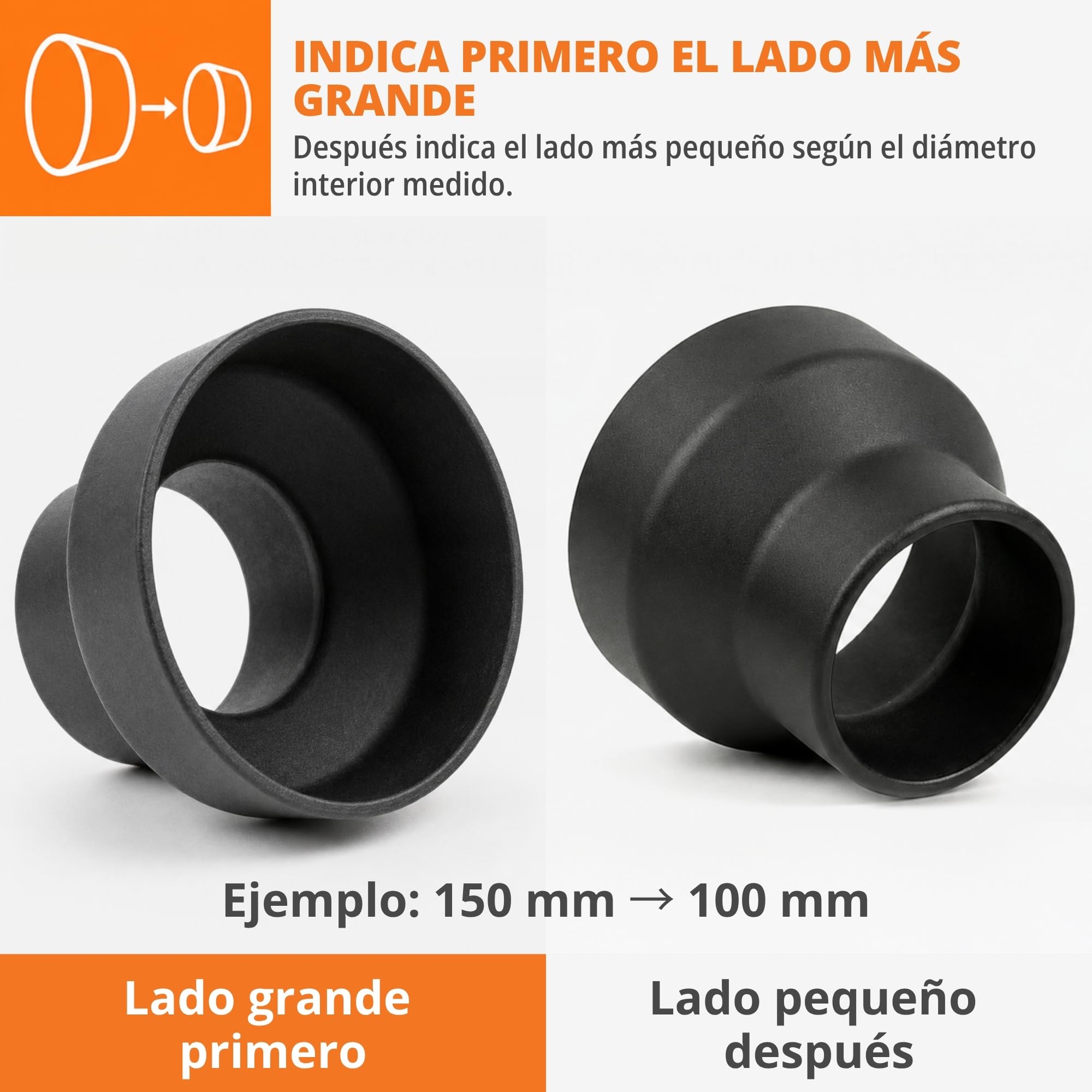 WFix Adaptador Ventilación y Manguera 100-150 mm ABS-CF Negro | Reductor configurable, salida de aire, aspiración, piscina, taller, salas técnicas
