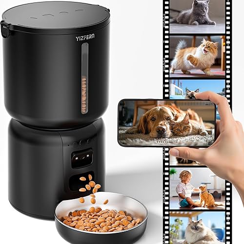 Comedero automático para gatos con cámara, alimentador automático para mascotas de 4 litros, fuente de alimentación doble, dispensador programable