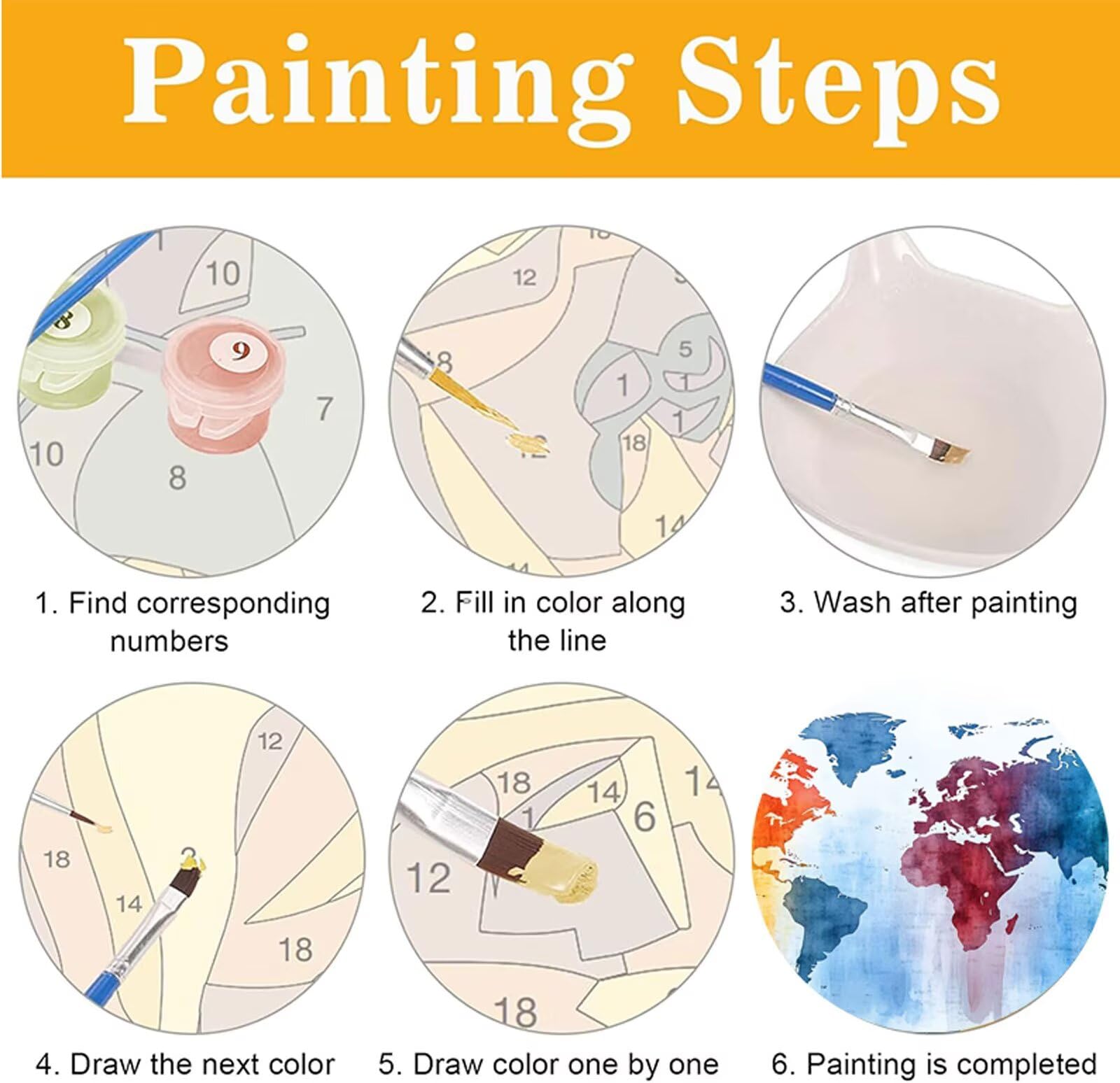 Malowanie według numerów dla dorosłych mapa świata Paint by Numbers Kit DIY Color Hobby Creative Adults, malowanie numerowane pędzlami i akrylem, dekoracja ścienna domu prezent 40 x 80 cm LE-1116