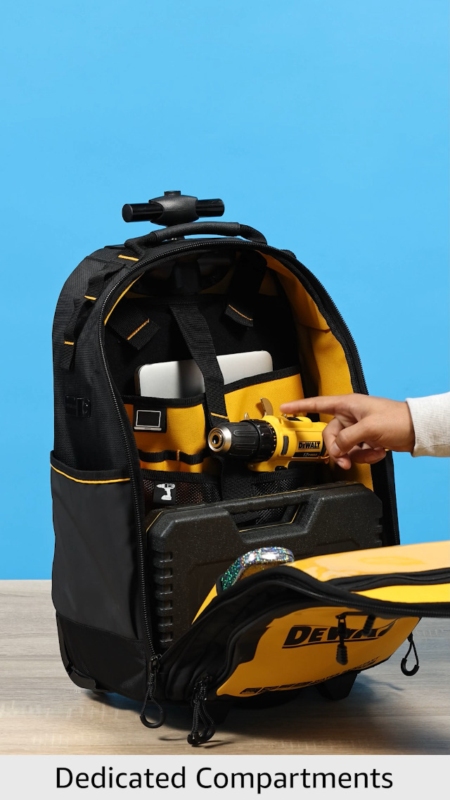 DEWALT Rolling Tool Backpack with Wheels, Telescopic Handle, 46