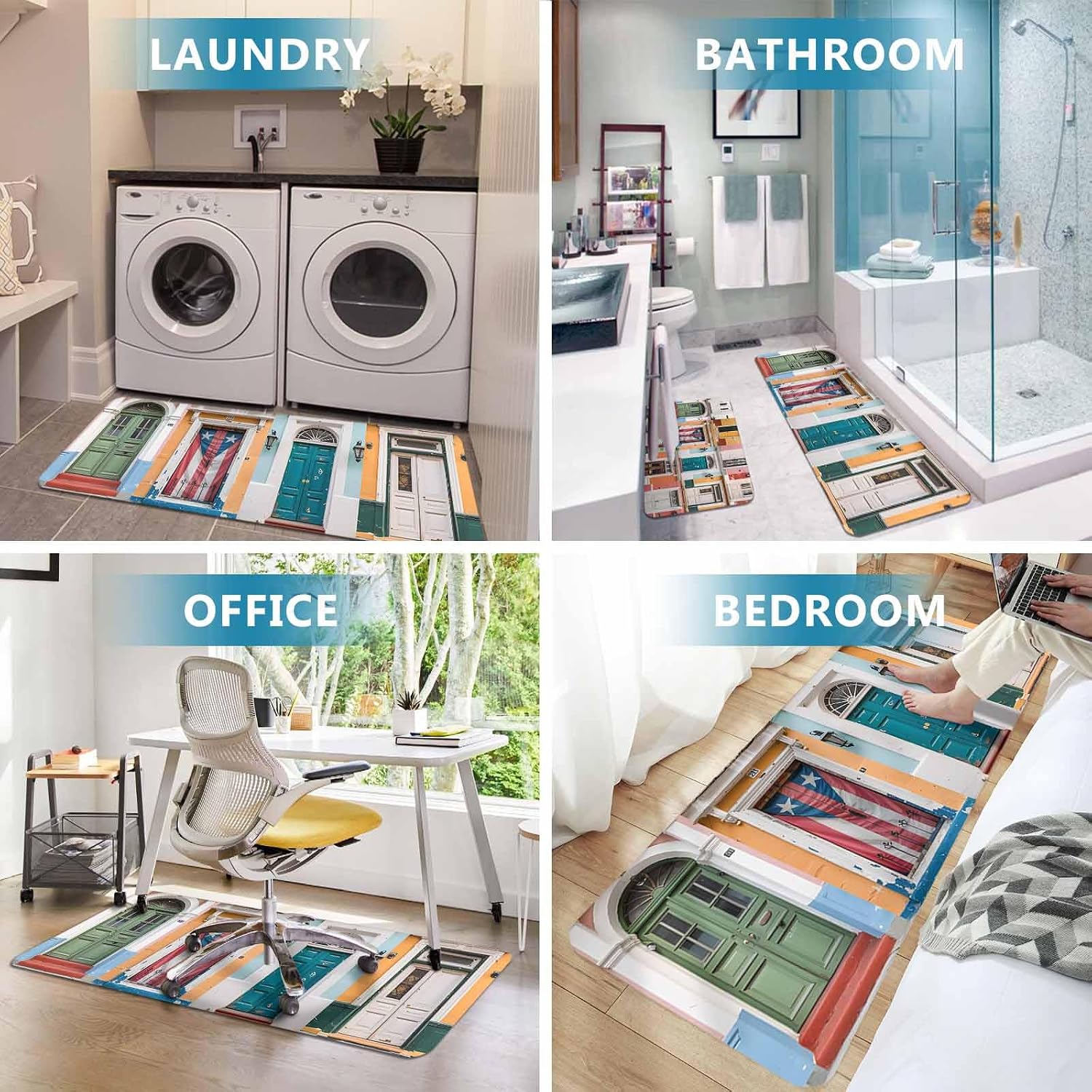 Prime Leader Puerto Rico Kitchen Mat Set 2 Pieces Vintage Boho Style Door Gates Door Gate Non Slip Kitchen Rugs Washable Runner Rug Mats for Sink Laundry (15.7" x 23.6"+15.7" x 47.2")