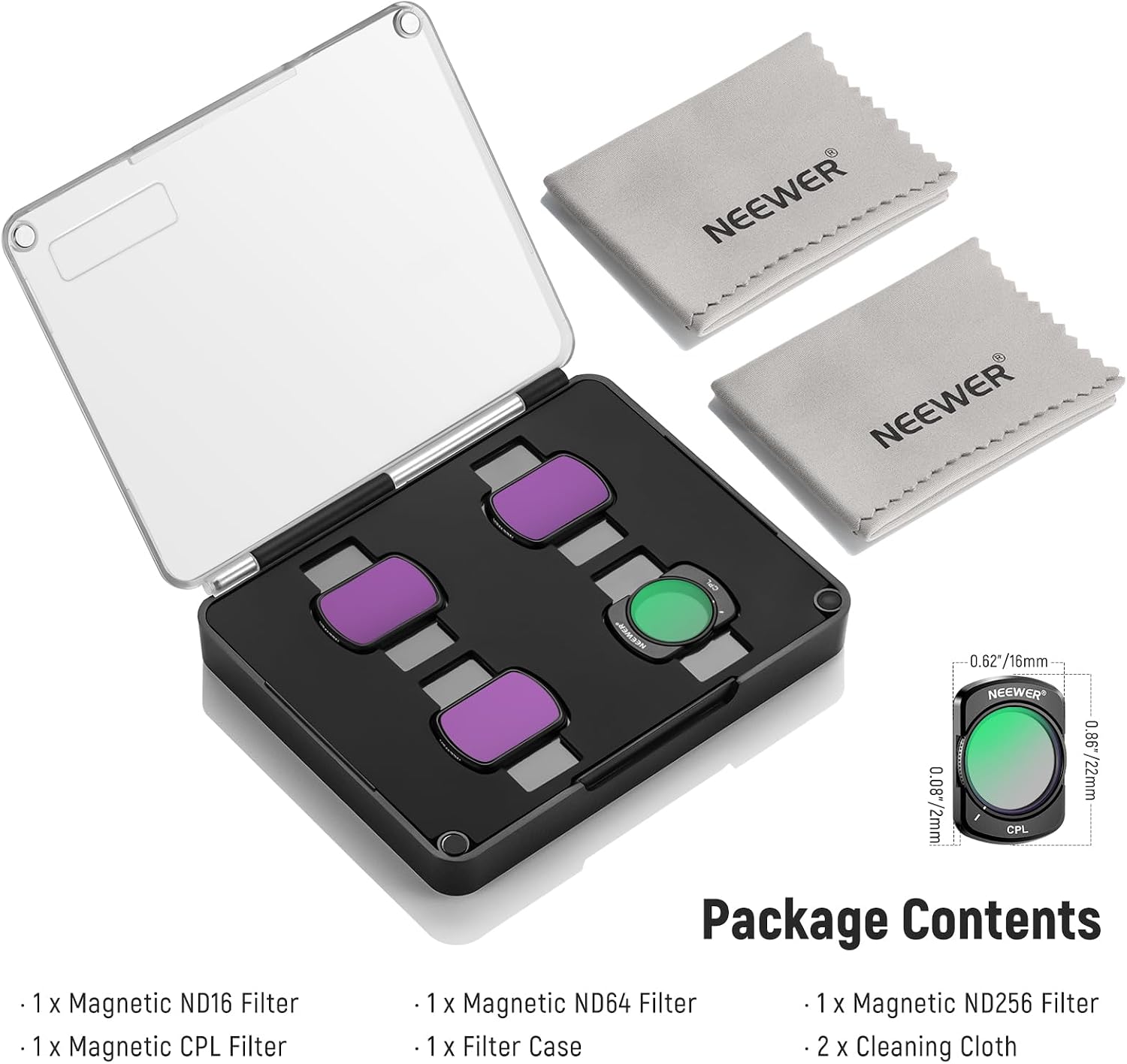 NEEWER CPL ND Filter Kit Compatible with DJI Osmo Pocket 3 / Pocket 4 / Xtra Muse, HD Magnetic Circular Polarizing ND16 ND64 ND256 Filter Accessories