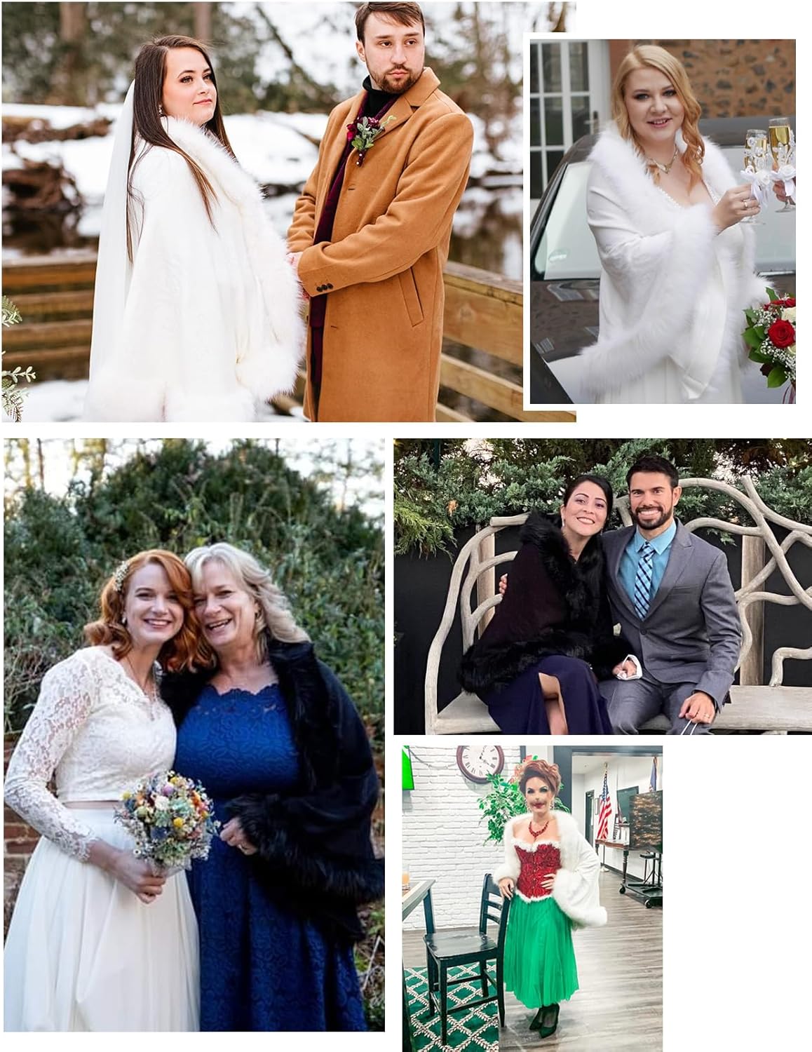 BEAUTELICATE Faux Fur Shawl Wrap Stole Shrug Bridal Winter Wedding with Hook - Image 7