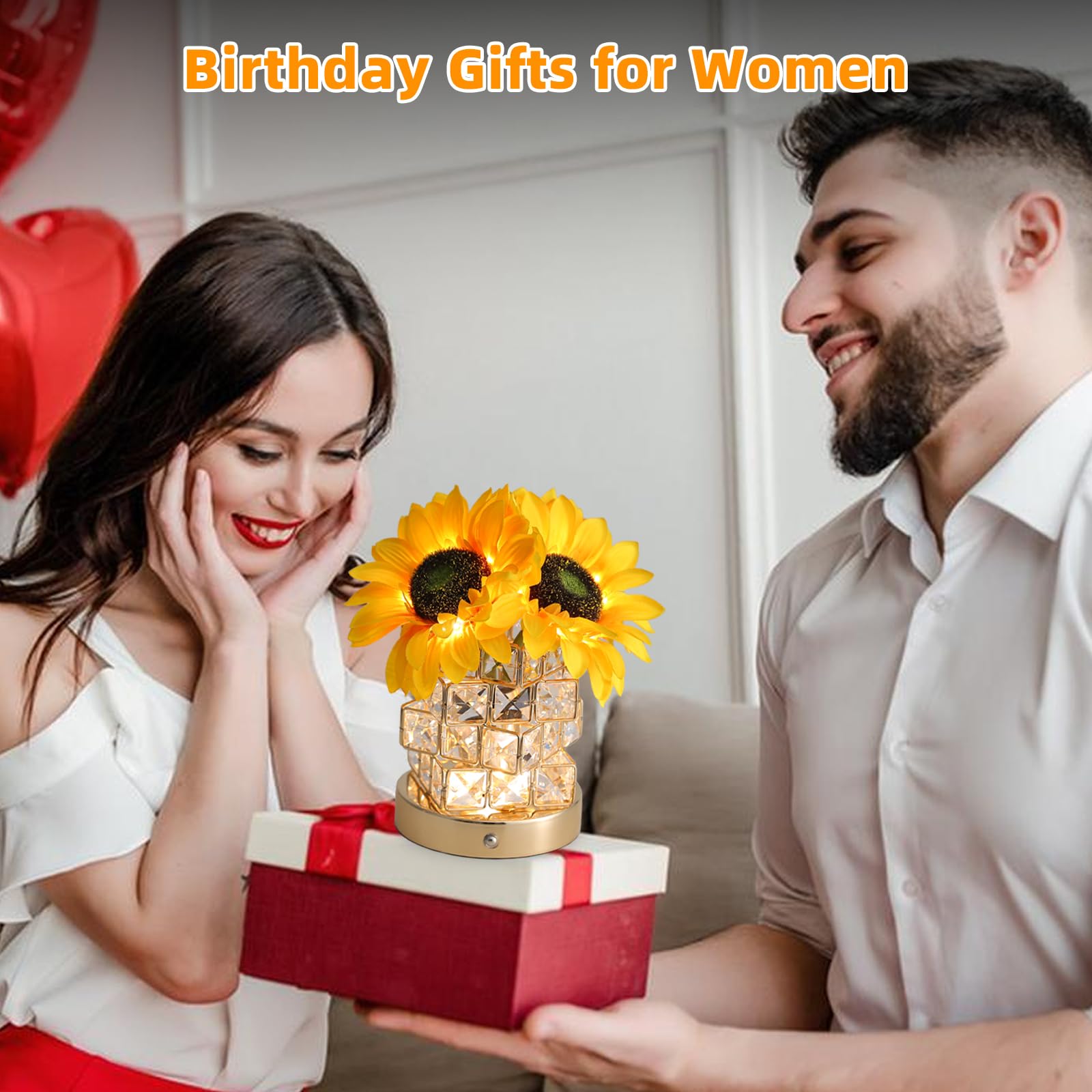 Lámpara táctil de girasoles, lámpara de mesa inalámbrica recargable, 3 colores, atenuación continua, pequeña luz nocturna, regalo para mamá para San Valentín, día de la madre, Navidad