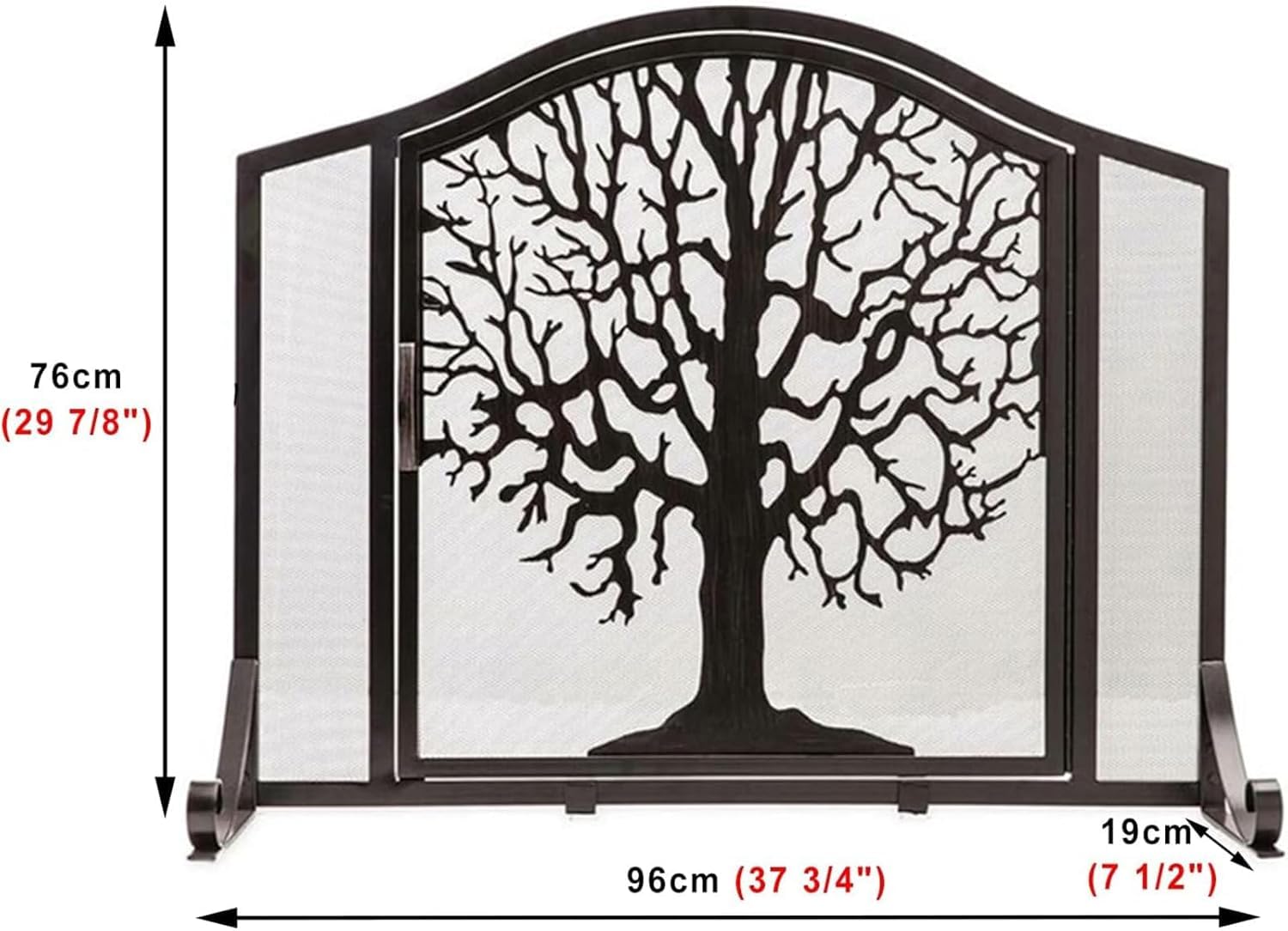 Paravento per camino in ferro battuto a forma di albero con porta, realizzato a mano, parascintille per bruciatori a legna e caminetti aperti per soggiorno