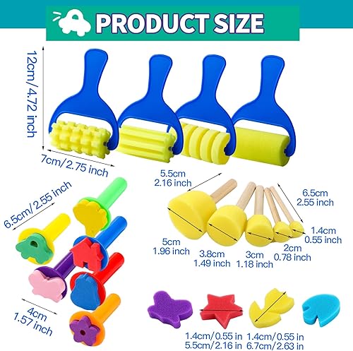 Miniatura 2 de YGDZ Esponjas de pintura para niños, 39 piezas de aprendizaje temprano para niños pequeños, pinceles de pintura, sellos de espuma, herramientas de