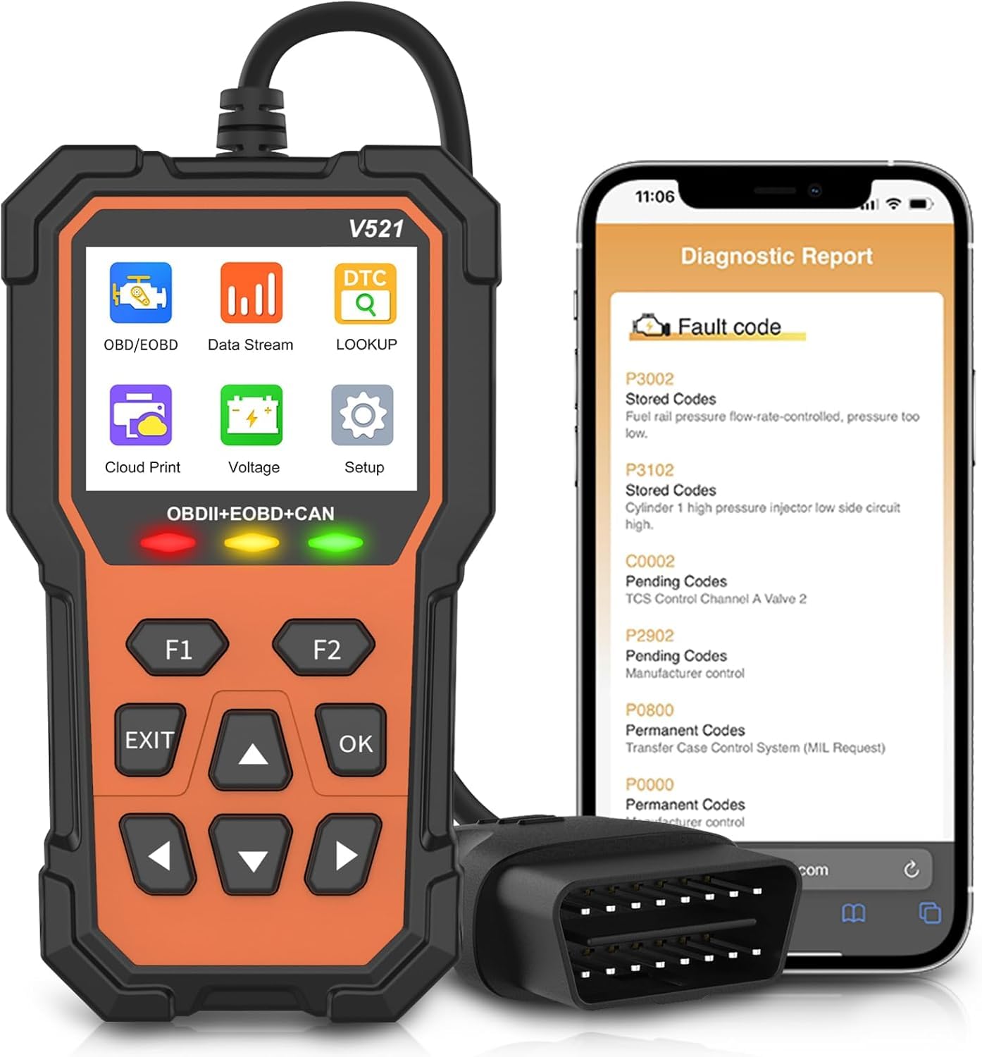 V521 OBD2 Diagnosi per Auto Professionale Lettore Cancellazione Codici Errore Spia Motore Ricerca DTC, Dati in Tempo Reale Strumento Diagnostico OBDII/EOBD per Veicoli Rispettano i Protocolli OBD2