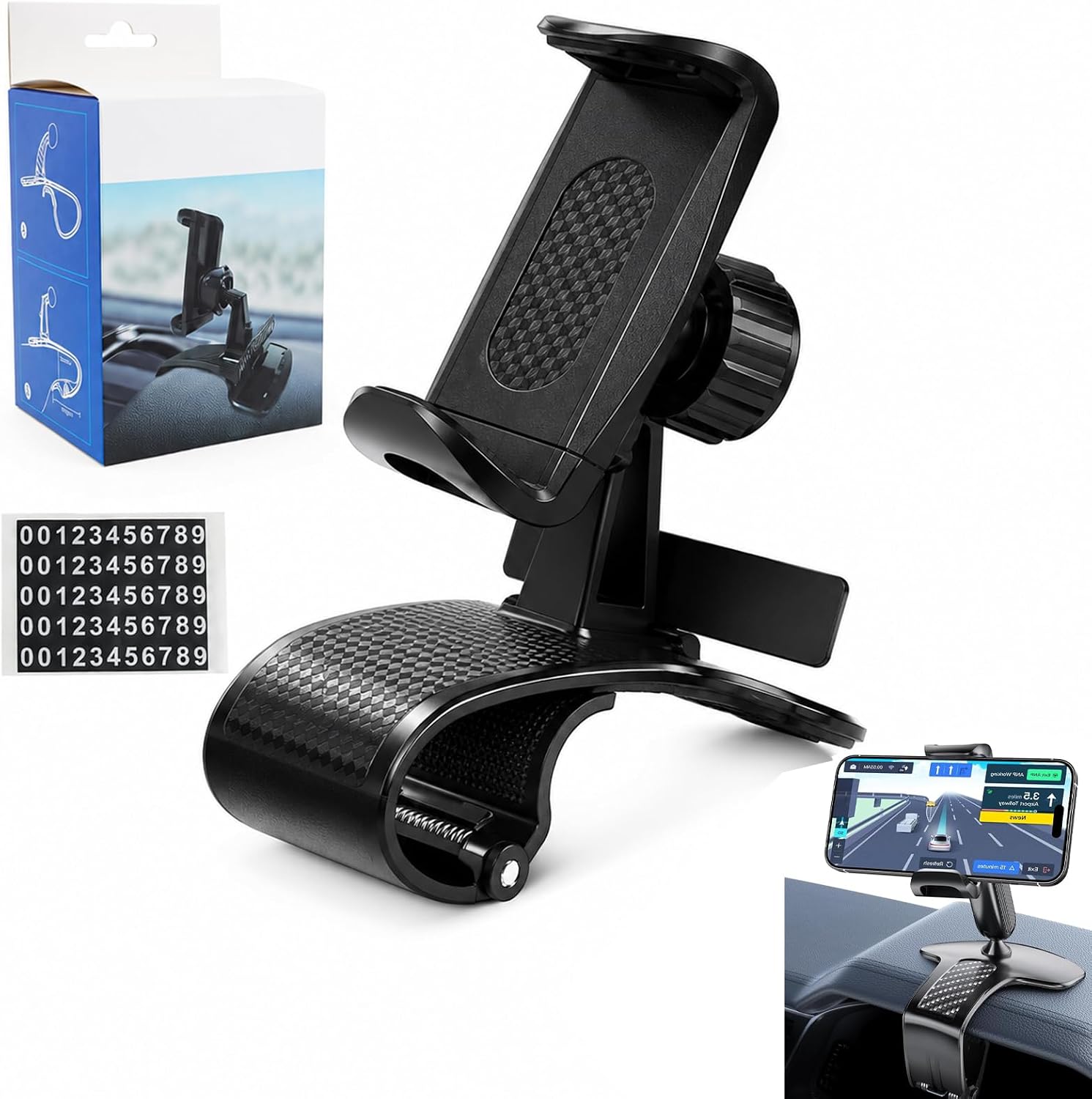 Universal 360 Dashboard Phone Holder,Universal Phone Holder,Universal 360°Dashboard Phone Holder For 4–7 Inch Smartphones, No Adhesive, Multi-Mount For Dashboard, Sun Visor,Or Rearview Mirro,Rectangle