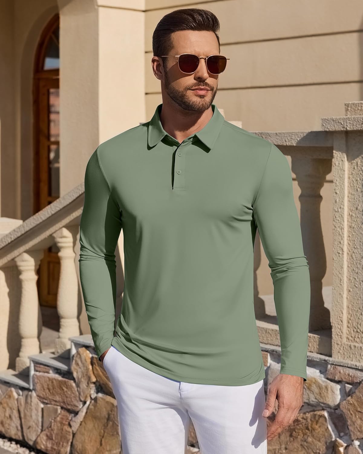 DEMEANOR Mens Golf Polo Shirts Long Sleeve UPF 50+ Performance Lightweight Business Casual Classic Collared Golf Shirts - Image 2