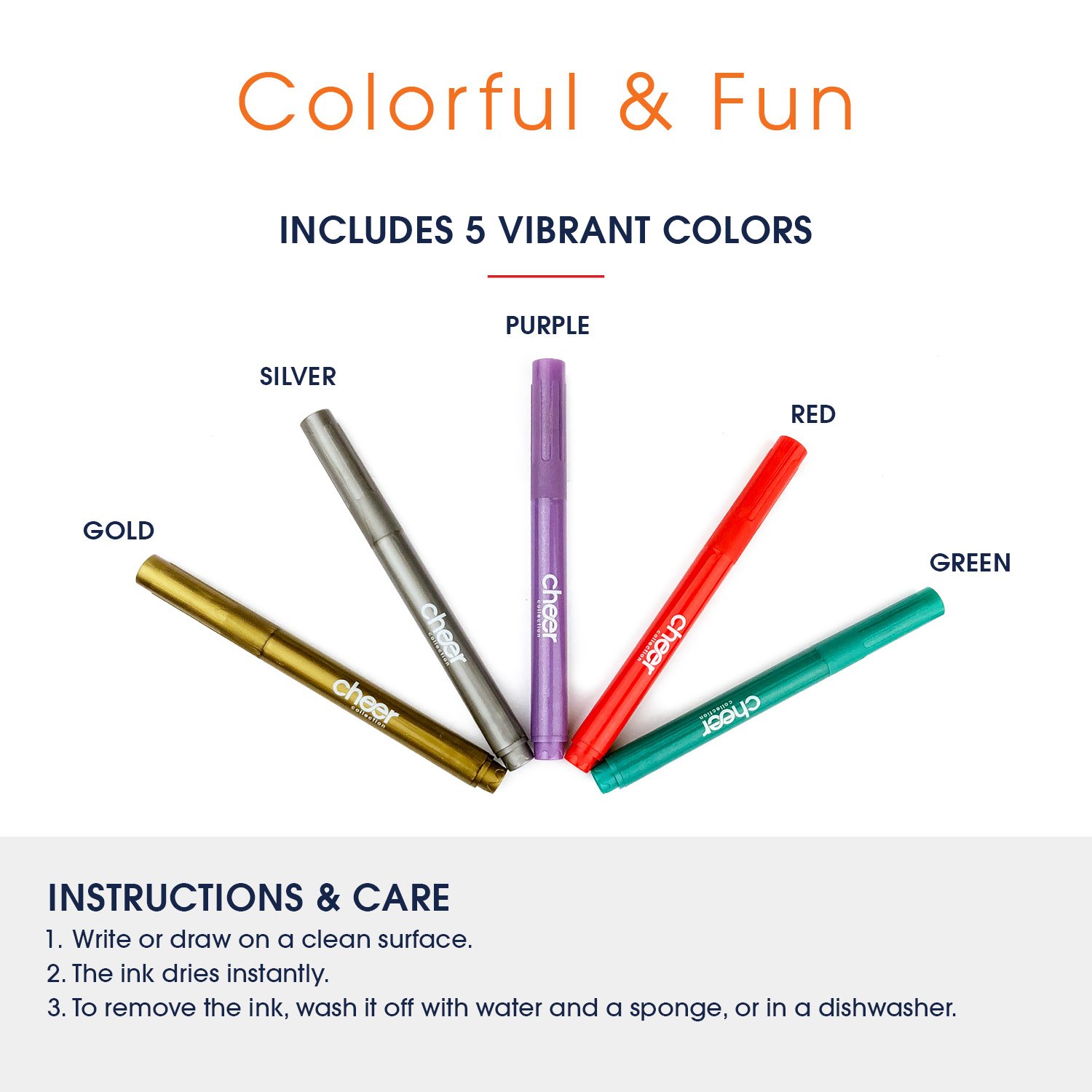 Metallic Colors Wine Glass Markers, Pack of 5