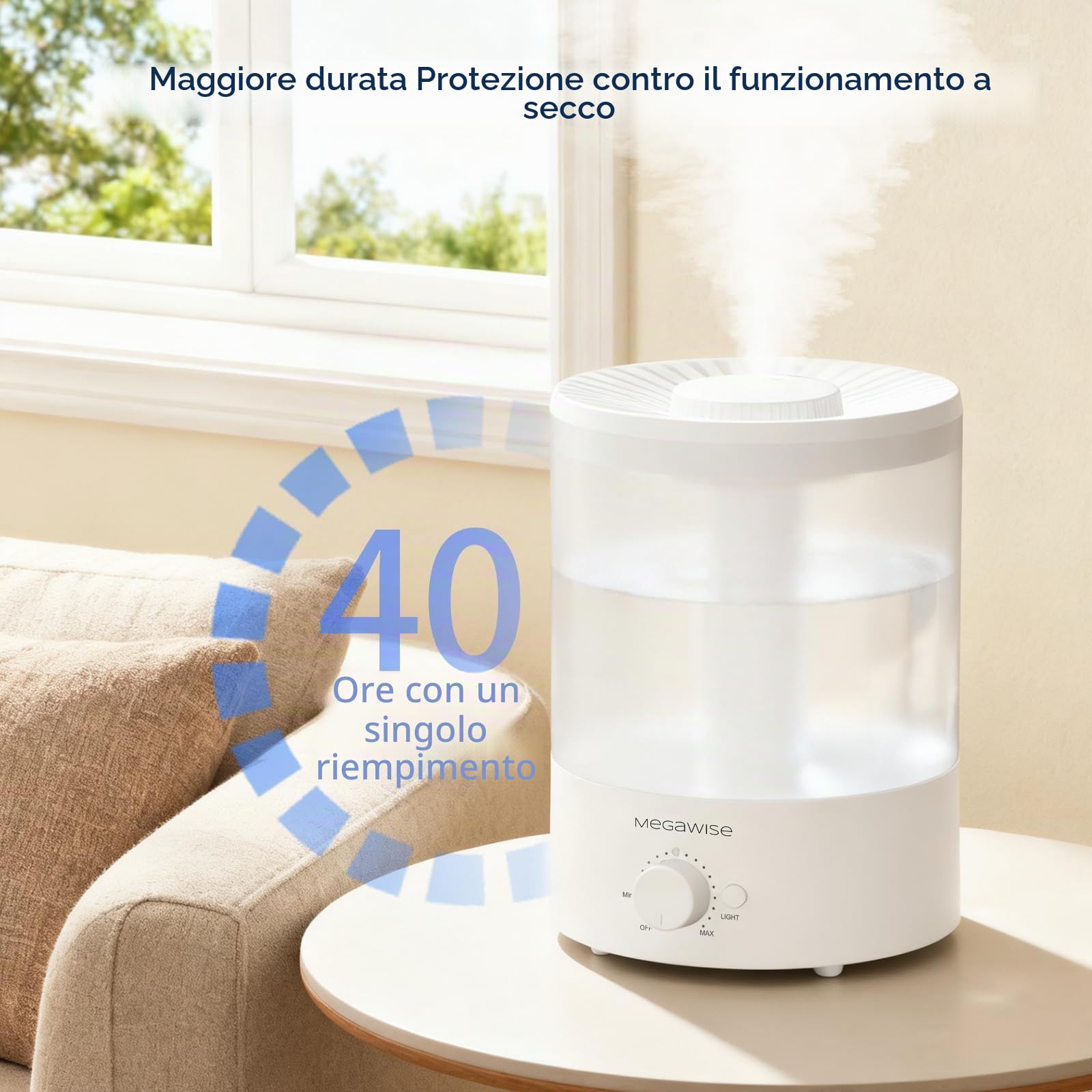 MegaWise Cool Mist Umidificatori per neonati, camera da letto, asilo nido, casa e ufficio | Vaporizzatore ultrasonico super silenzioso, grande Top-Ricarica 3.5L