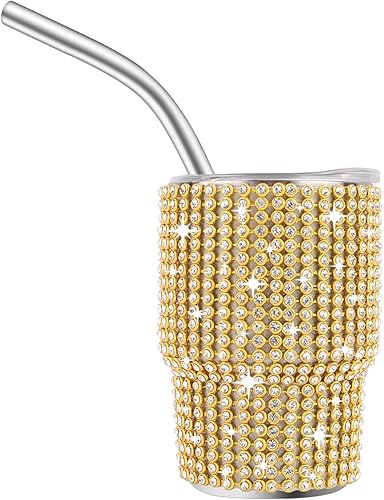 INSTOME Bling Mini vaso de chupito, vaso de chupito de 3 onzas, vaso de chupito de diamante con pajilla, vaso de chupito pequeño con purpurina para