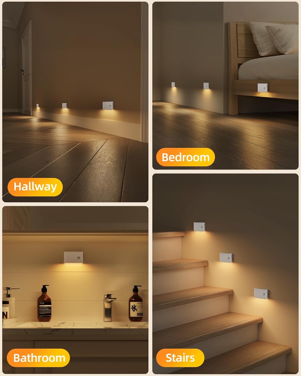 EZVALO Motion Sensor Light Indoor, 1500mAh Rechargeable Stair Lights, Magnetic & Dimmable, 3000K Soft White, Wireless Night Lights for Hallway, Stairway, Bathroom, 8 Pack with Charging Station
