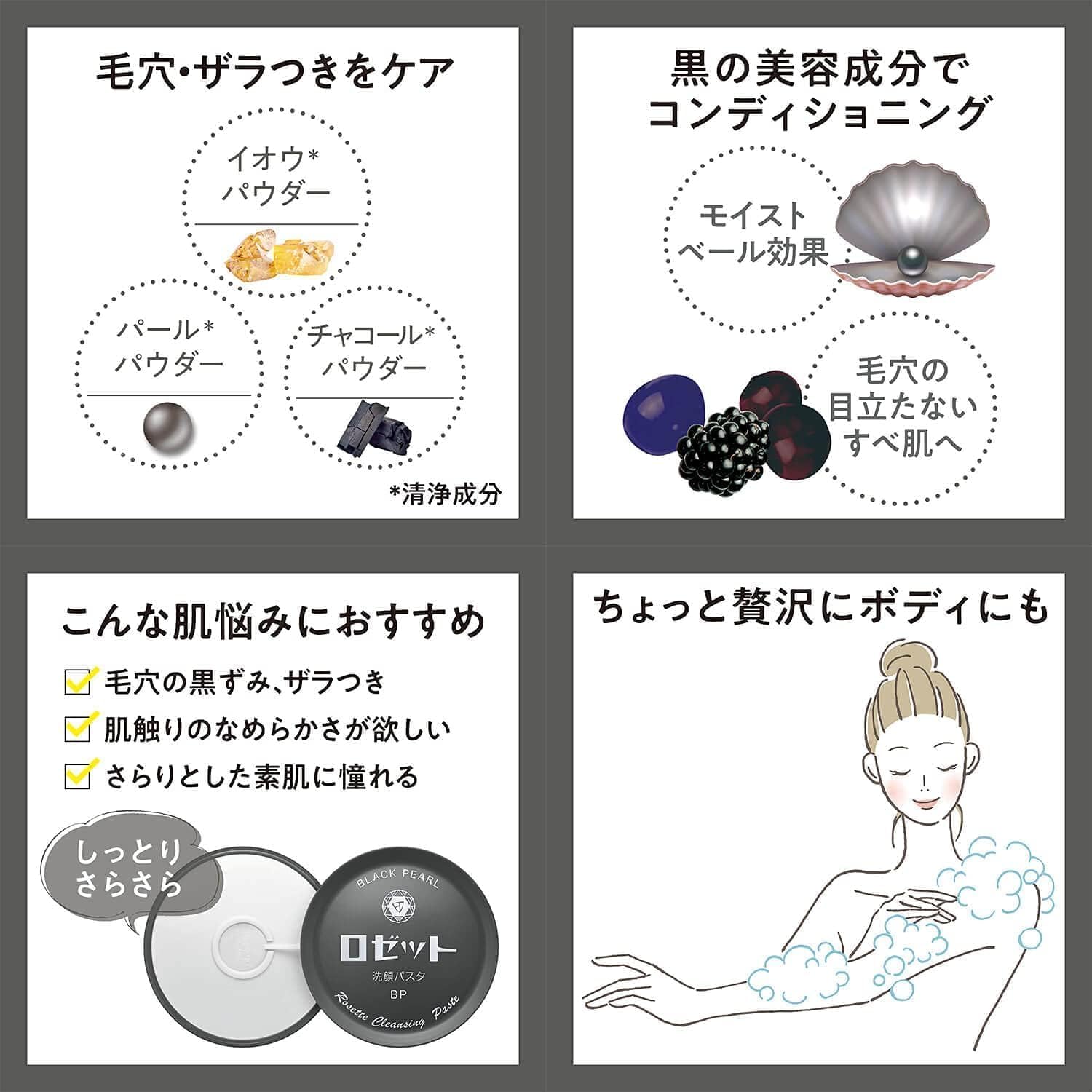 Amazon | ロゼット 洗顔パスタ ブラックパール 90 g × 2 コ 洗顔 