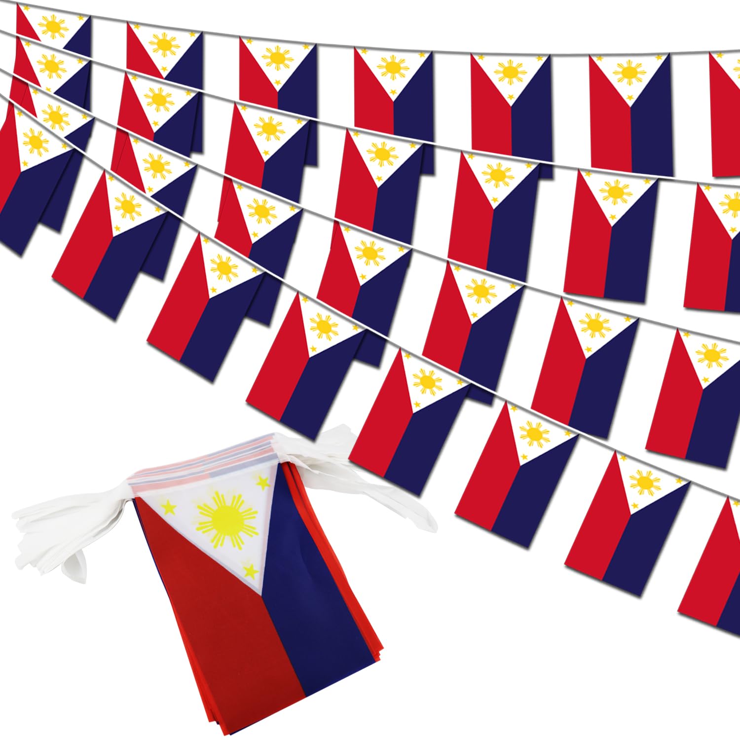 Philippines String Flag Pennant Banner - 38 Flags, 42 Feet Small Mini Philippine Flags Bunting Banner for Country Decoration, School, Party, Sports Events