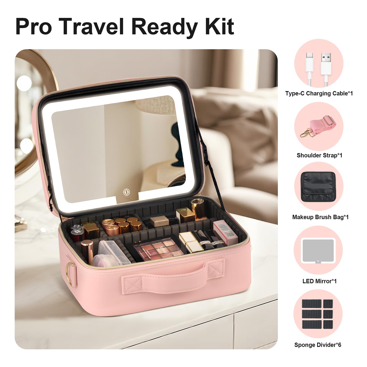 BEAUTY CASE Beauty case da donna, Rosa, 12 Inch, Borsa per trucchi