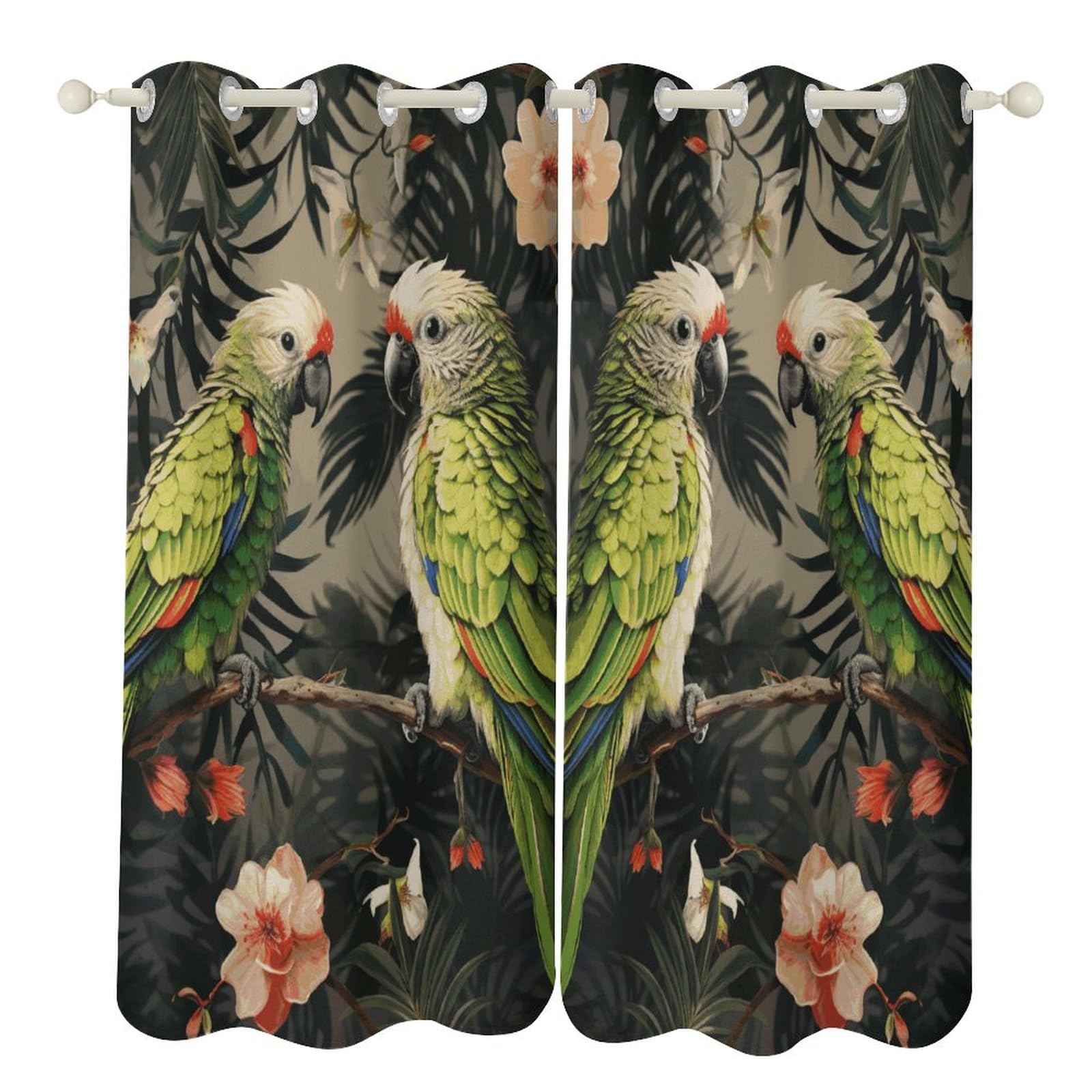 Rideaux occultants occultation totale motif perroquets olive doux