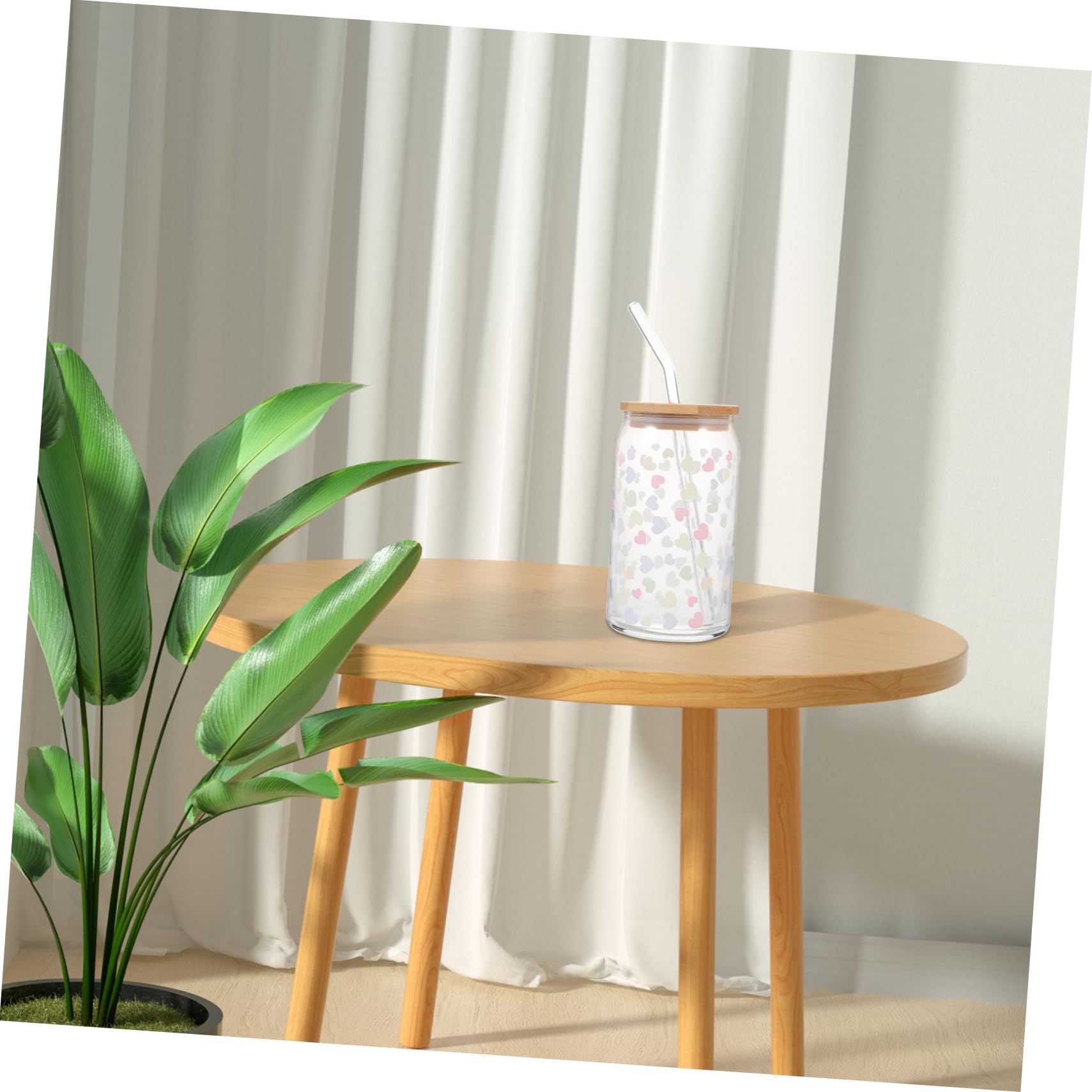 STOBAZA Glass Cup Lid and Straw Insulated Can Shape Drinking Glass Coffee Milk Juice Tumbler