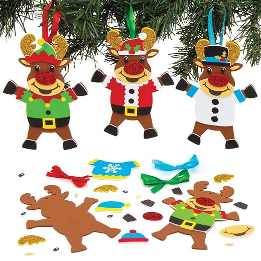 Baker Ross Kits de décorations Renne à Pull de Noël (Paquet de 6) - Loisirs créatifs de Noël pour Enfants