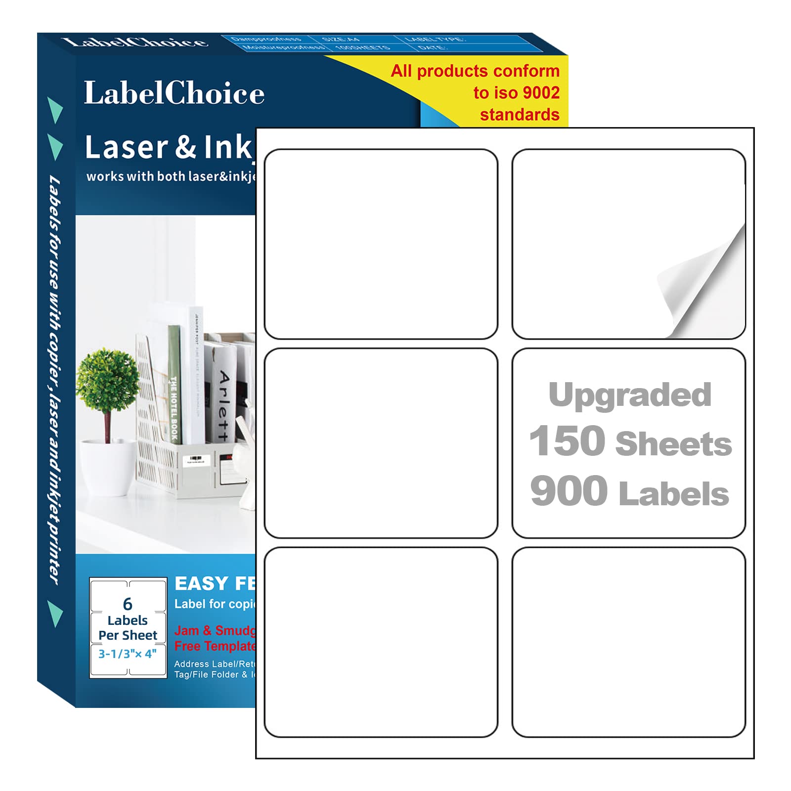 Labelchoice A4 Sheet Shipping Labels for Laser and Inkjet Printers (Upgraded A4 6-Up Sheet(150 Sheet, 900 Labels))