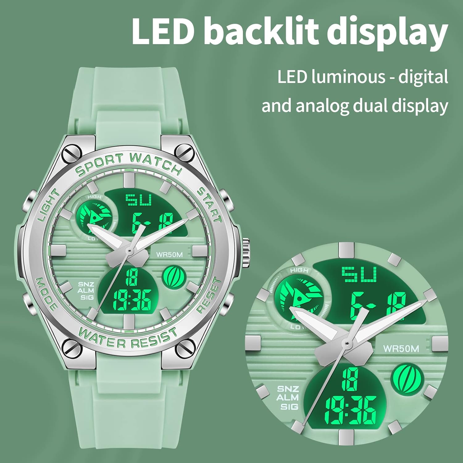 Miniatura 5 de findtime Reloj deportivo digital para mujer resistente al agua para correr reloj militar reloj de pulsera para mujer reloj táctico con alarma de