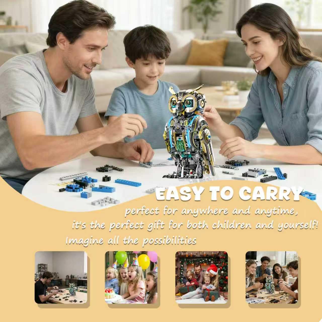 Mechanical Owl Building Set – Moving Cyberpunk Owl Engineering Model with Gears & LED Light, STEM Collector’s Display, Compatible with Lego for Teens & Adults (1296 Pieces)