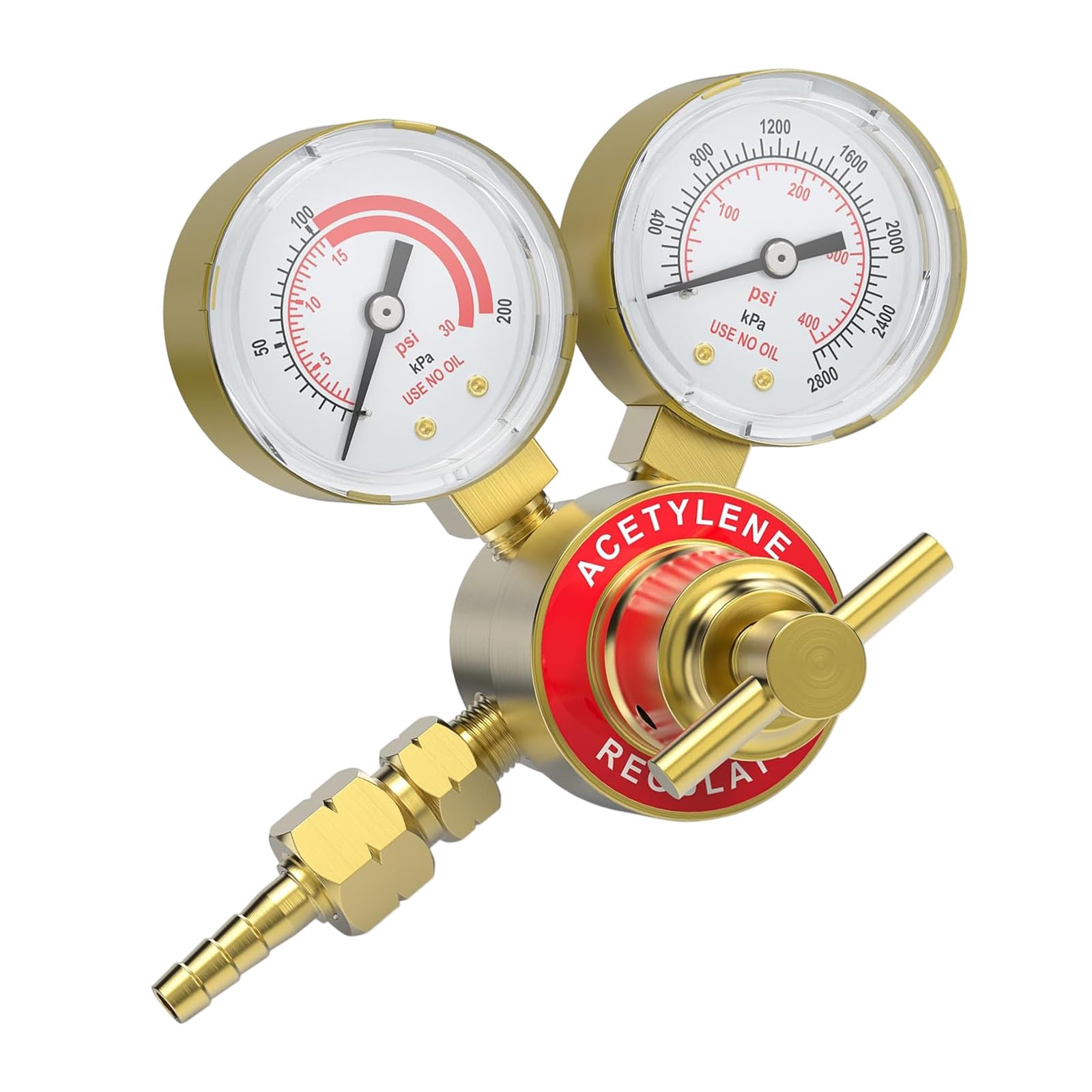 Tsophreniq Red Acetylene Copper Pressure Gauge For Acetylene 0-400Psi Input 0-30Psi Output Oxygen Adjustable Pressure Gauge For Acetylene Regulator